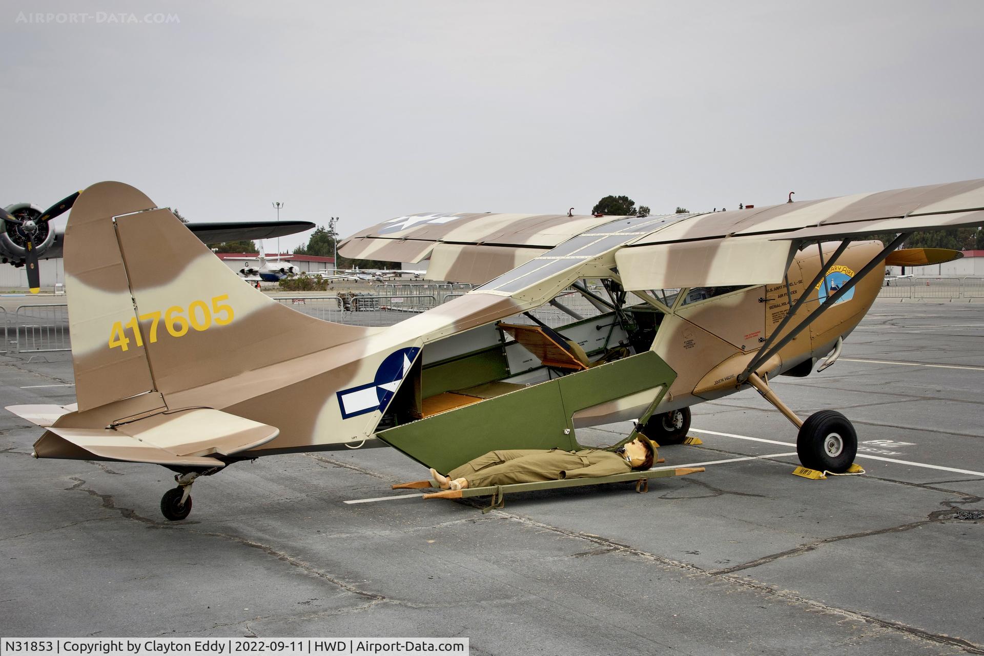 N31853, 1944 Stinson L-5E Sentinel C/N 44-17605, Hayward airport in California 2022.
