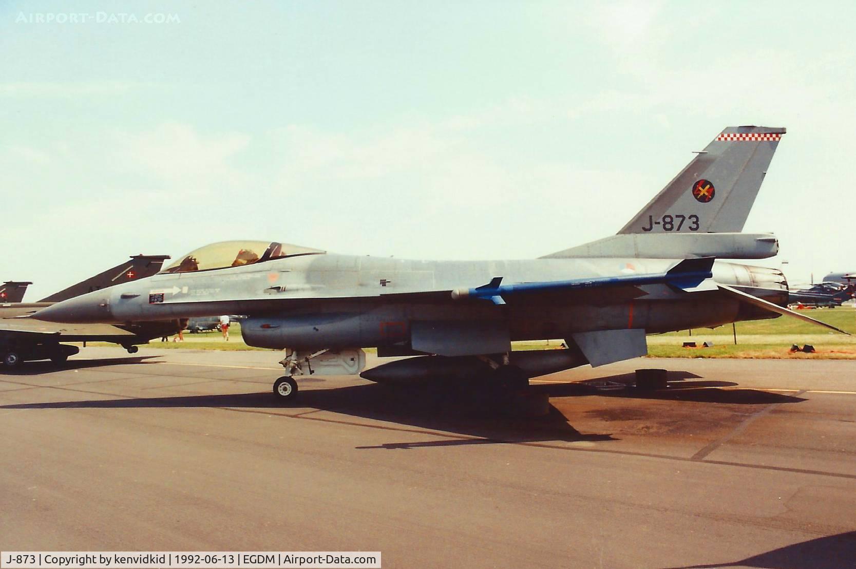 J-873, 1981 Fokker F-16A Fighting Falcon C/N 6D-90, At Boscombe Down, scanned from print.