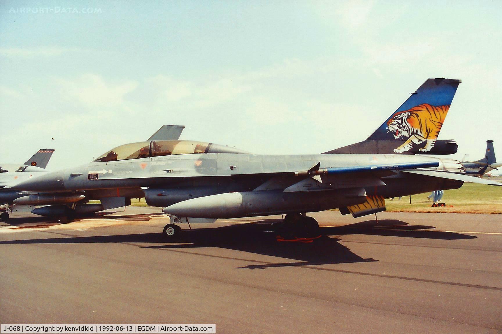 J-068, 1987 Fokker F-16B Fighting Falcon C/N 6E-37, At Boscombe Down, scanned from print.