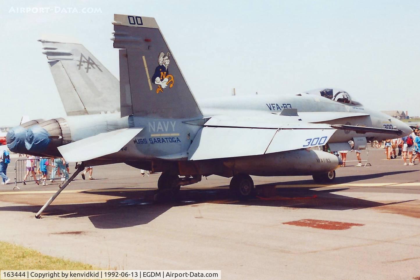 163444, 1987 McDonnell Douglas F/A-18C Hornet C/N 0648/C015, At Boscombe Down, scanned from print.