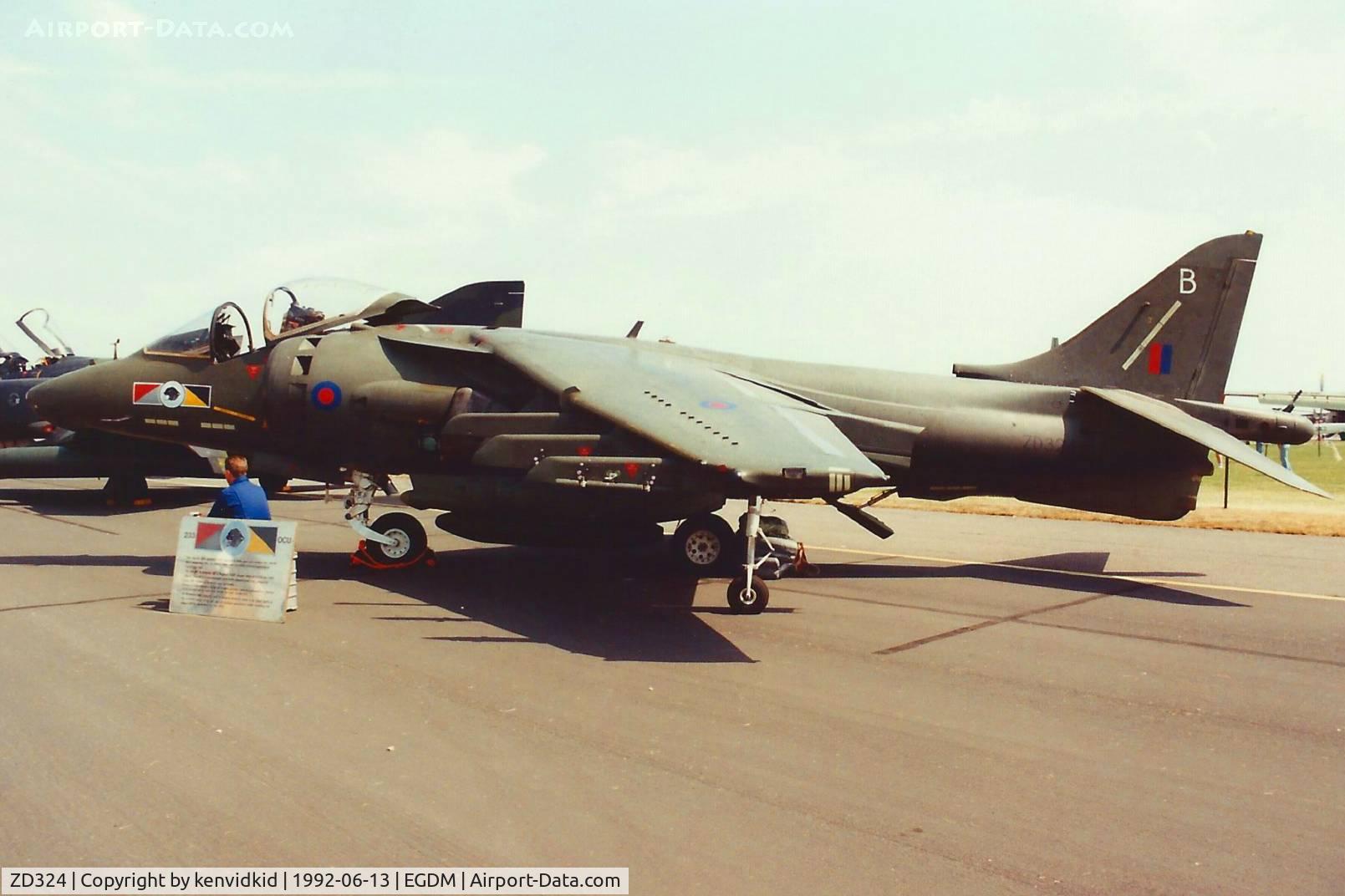 ZD324, 1987 British Aerospace Harrier GR.5 C/N 512112/P5, At Boscombe Down, scanned from print.