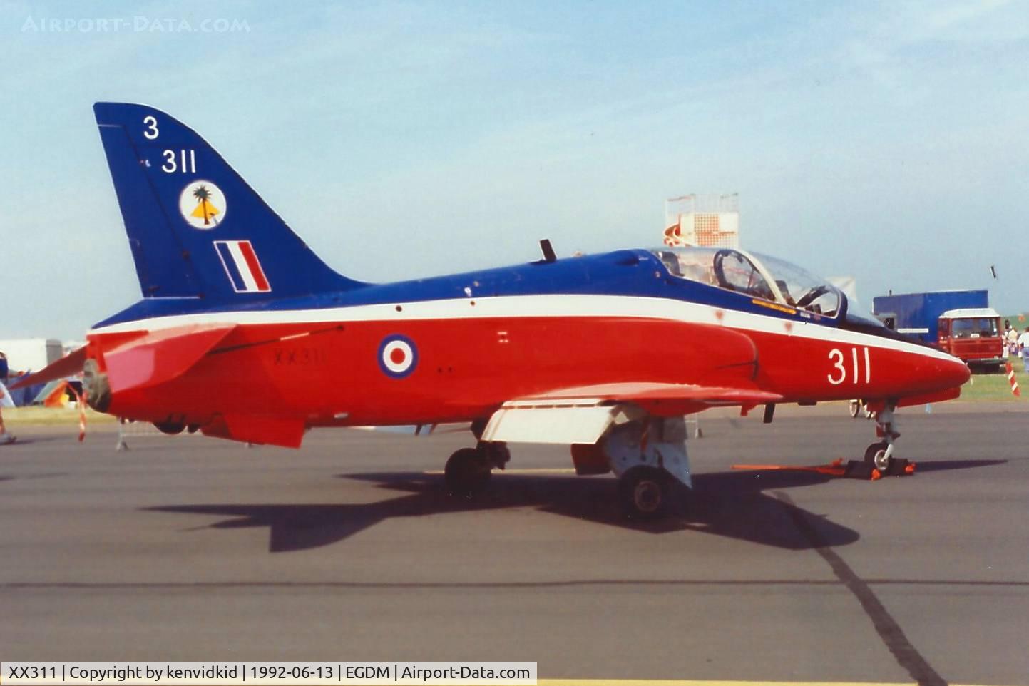 XX311, 1980 Hawker Siddeley Hawk T.1 C/N 147/312136, At Boscombe Down, scanned from print.