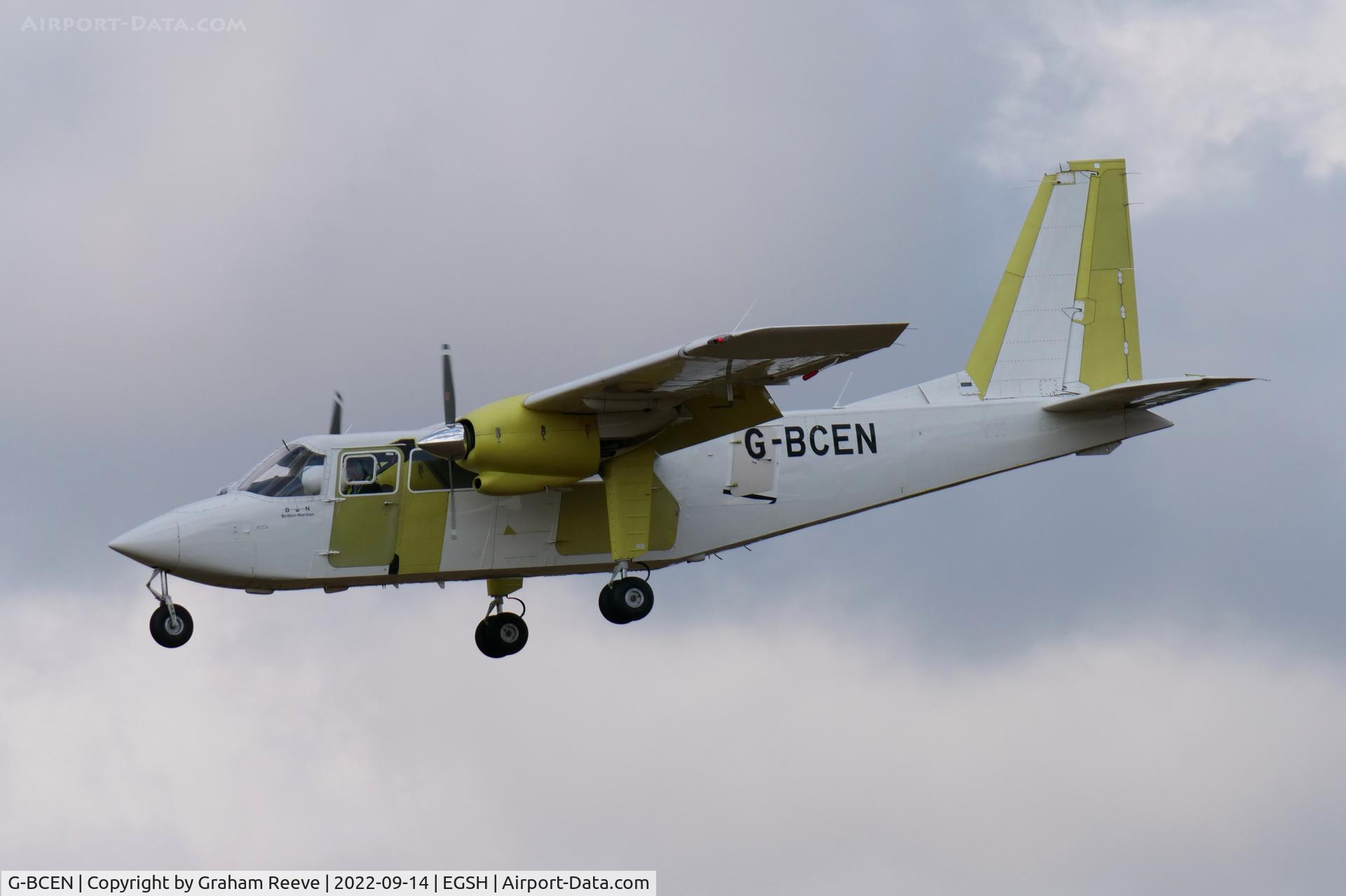G-BCEN, 1974 Britten-Norman BN-2A-26 Islander C/N 403, Landing at Norwich.