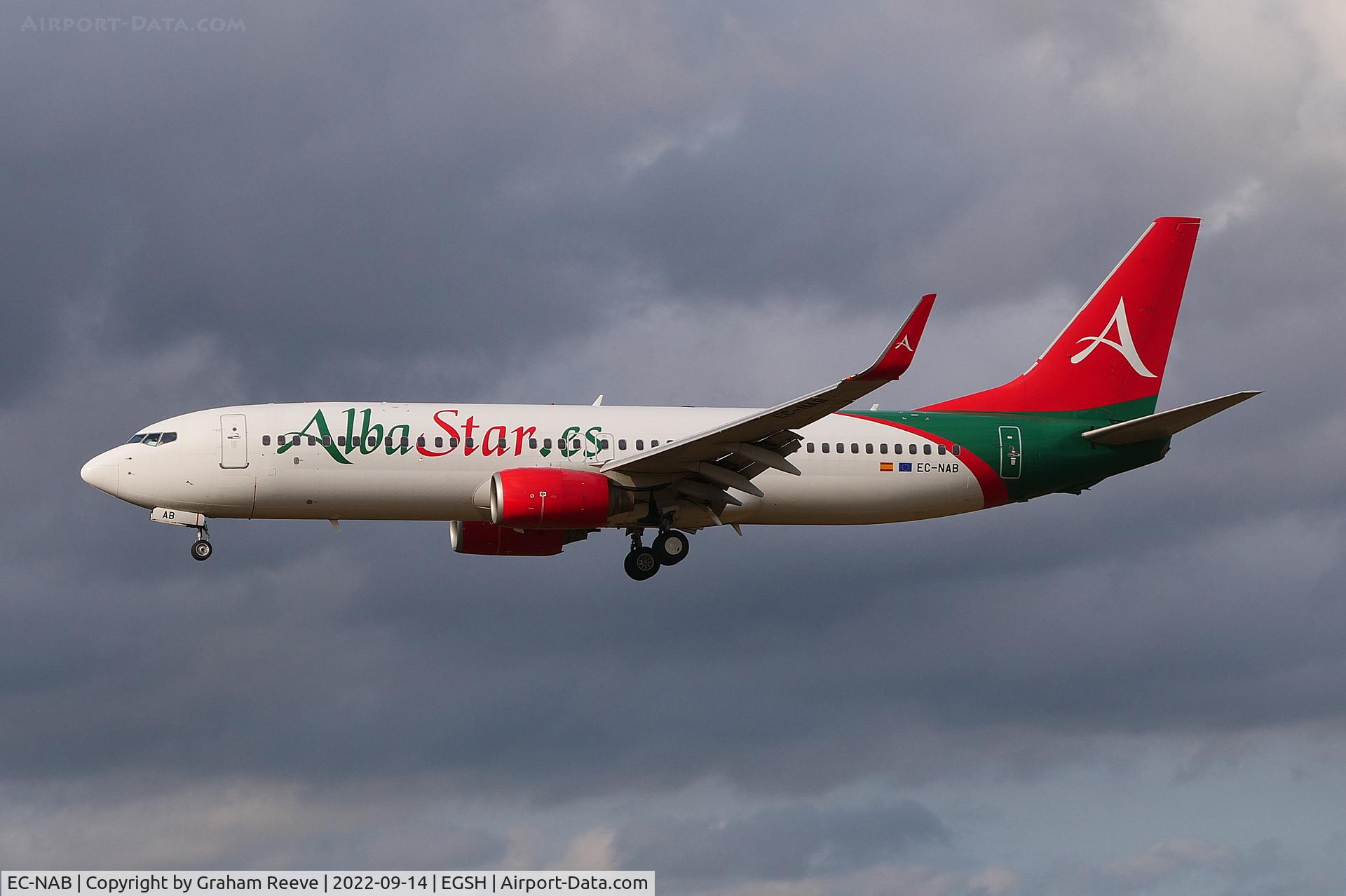 EC-NAB, 2000 Boeing 737-81Q C/N 29051, Landing at Norwich.