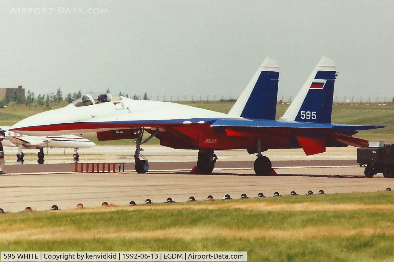 595 WHITE, Sukhoi Su-27P C/N 36911037511, At Boscombe Down, scanned from print.
