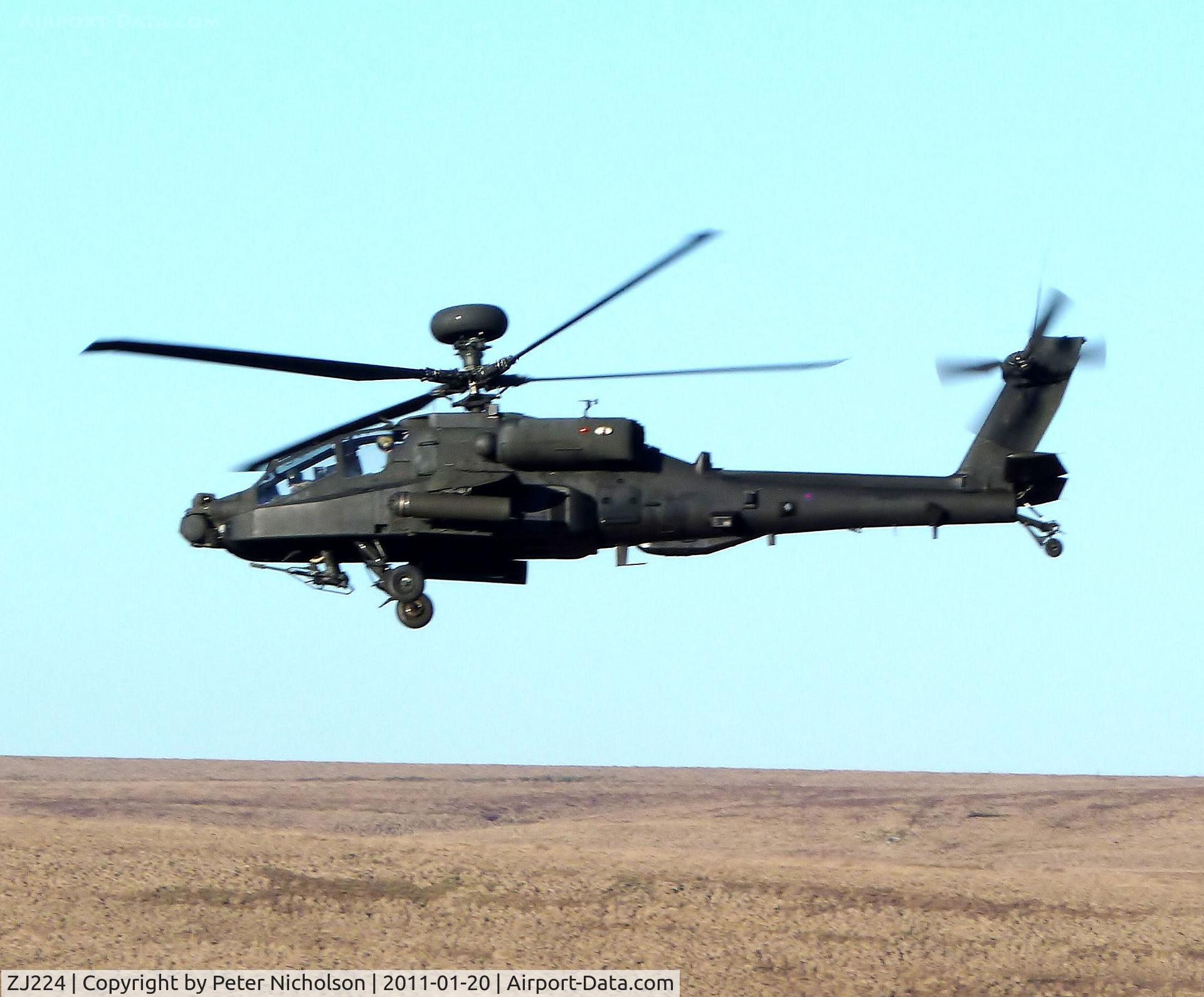 ZJ224, 2003 Westland Apache AH.1 C/N DU058/WAH058, Apache AH.1, callsign Ogre, of 656 Squadron Army Air Corps in action during Exercise Lightning Force in January 2011.