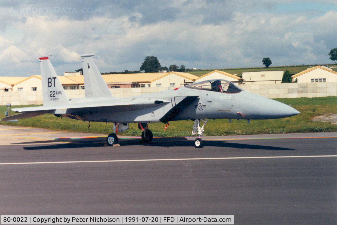 80-0022, 1980 McDonnell Douglas F-15C Eagle Eagle C/N 0665/C171, F-15C Eagle, callsign Eagle 11, of 22nd Tactical Fighter Squadron/36th Tactical Fighter Wing based at Bitburg, Germany on display at the 1991 International Air Tattoo at RAF Fairford, Gloucestershire.