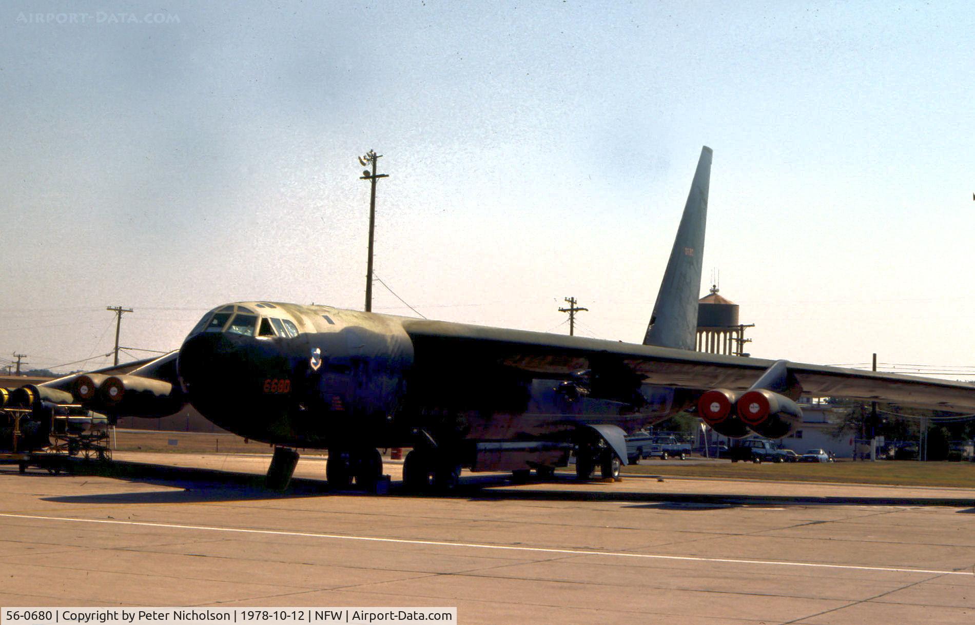 56-0680, 1956 Boeing B-52D Stratofortress C/N 464051, B-52D Stratofortress of 7th Bomb Wing on the flight-line at Carswell AFB, Texas in October 1978..