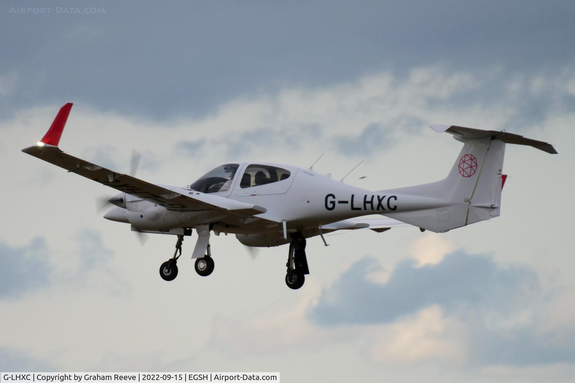 G-LHXC, 2019 Diamond DA-42 NG Twin Star C/N 42.N253, Departing from Norwich.