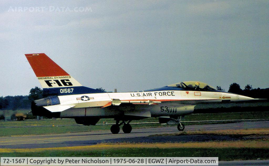 72-1567, General Dynamics YF-16A Fighting Falcon C/N 60-1, General Dynamics demonstrated the prototype YF-16 at the 1975 RAF Alconbury Open Day - the aircraft still bore the Paris Air Show number 53.