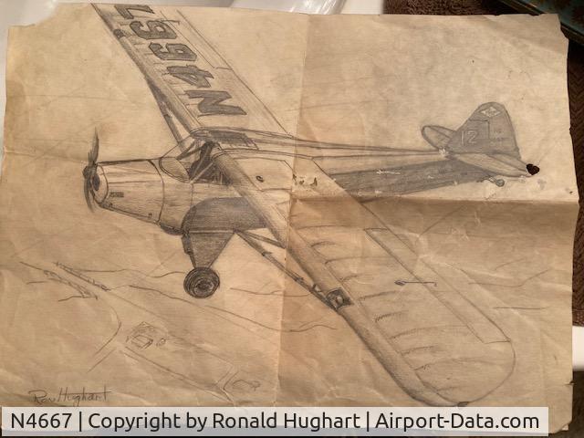 N4667, 1947 Piper PA-11 Cub Special Cub Special C/N Not Given, Drawing by my dad, Ron Hughart of the SCORPION TOO, 1940's.