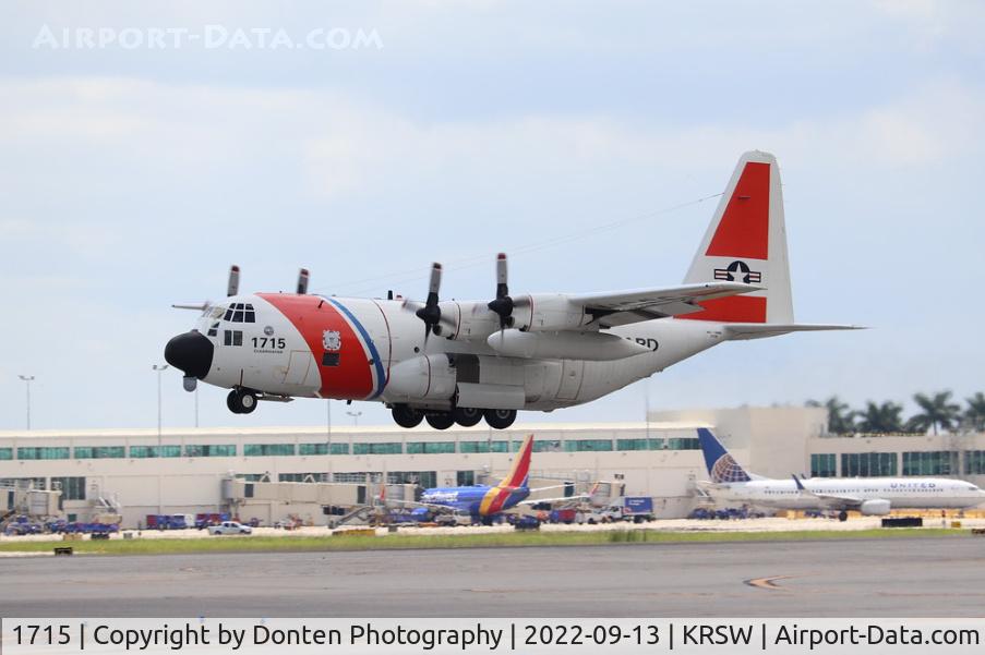 1715, 1985 Lockheed HC-130H Hercules C/N 382-5037, US Coast Guard HC-130 Hercules from Air Station Clearwater conducts a touch and go on Runway 6 at Southwest Florida International Airport