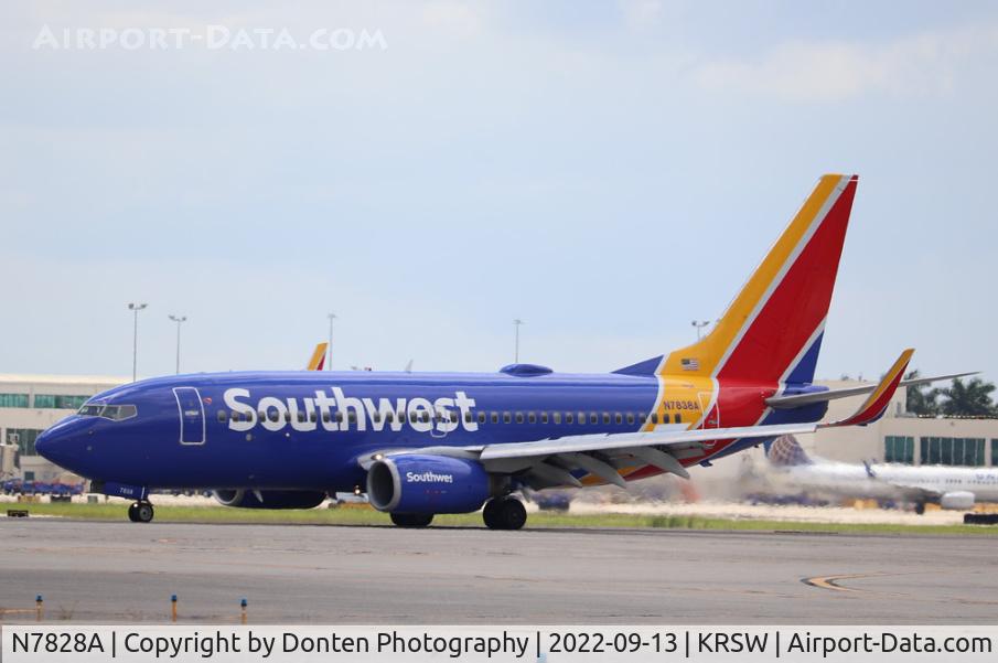 N7828A, 2003 Boeing 737-7CT C/N 33697, Southwest Flight 1101 arrives on Runway 6 at Southwest Florida International Airport following flight from Chicago-Midway International Airpor