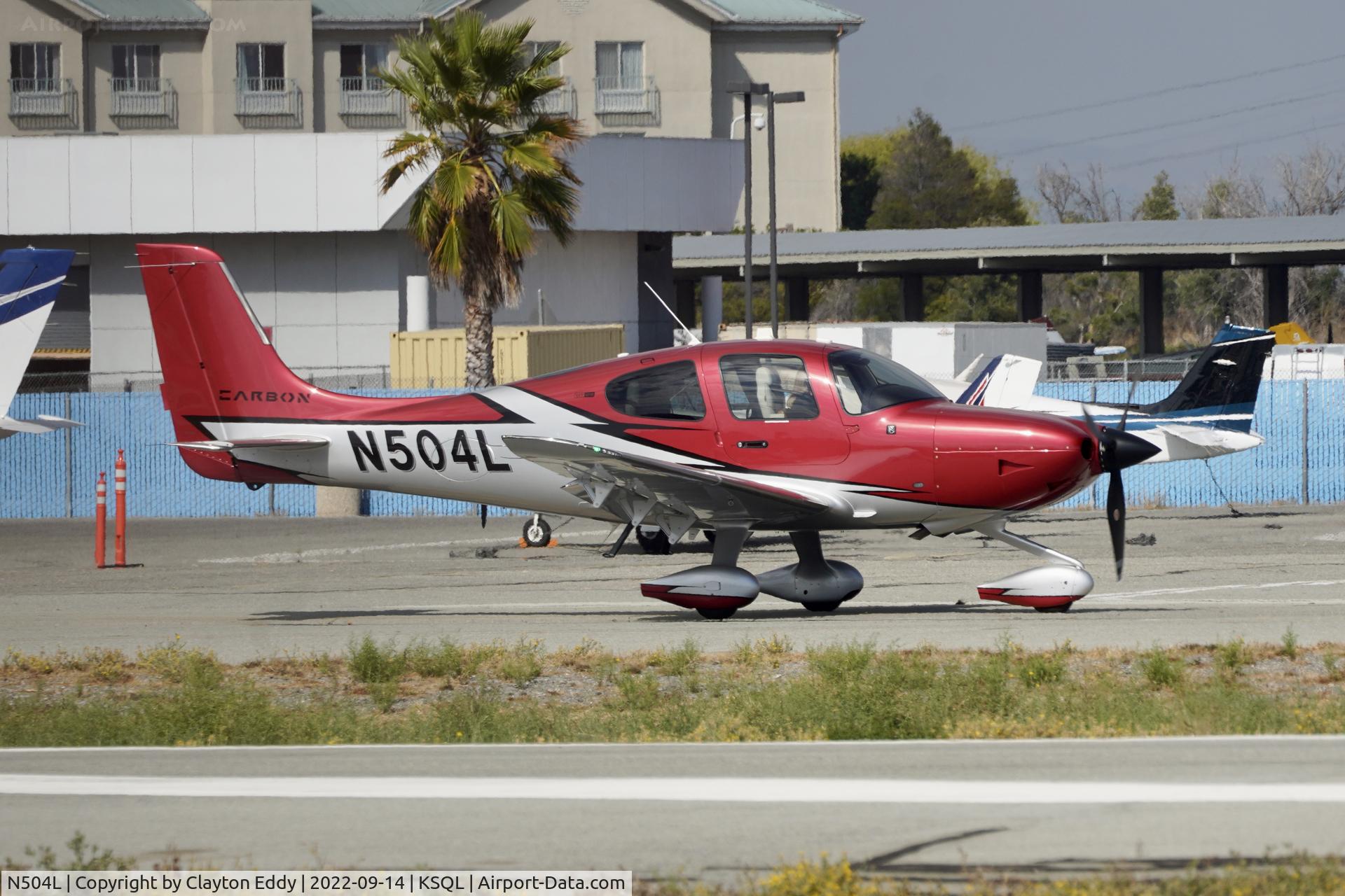 N504L, Cirrus SR22T C/N 8682, San Carlos Airport in California 2022.