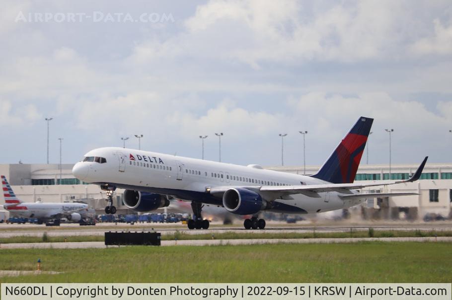 N660DL, 1990 Boeing 757-232 C/N 24422, Delta Flight 1037 departs Runway 6 at Southwest Florida International Airport enroute to Hartsfield-Jackson Atlanta International Airport