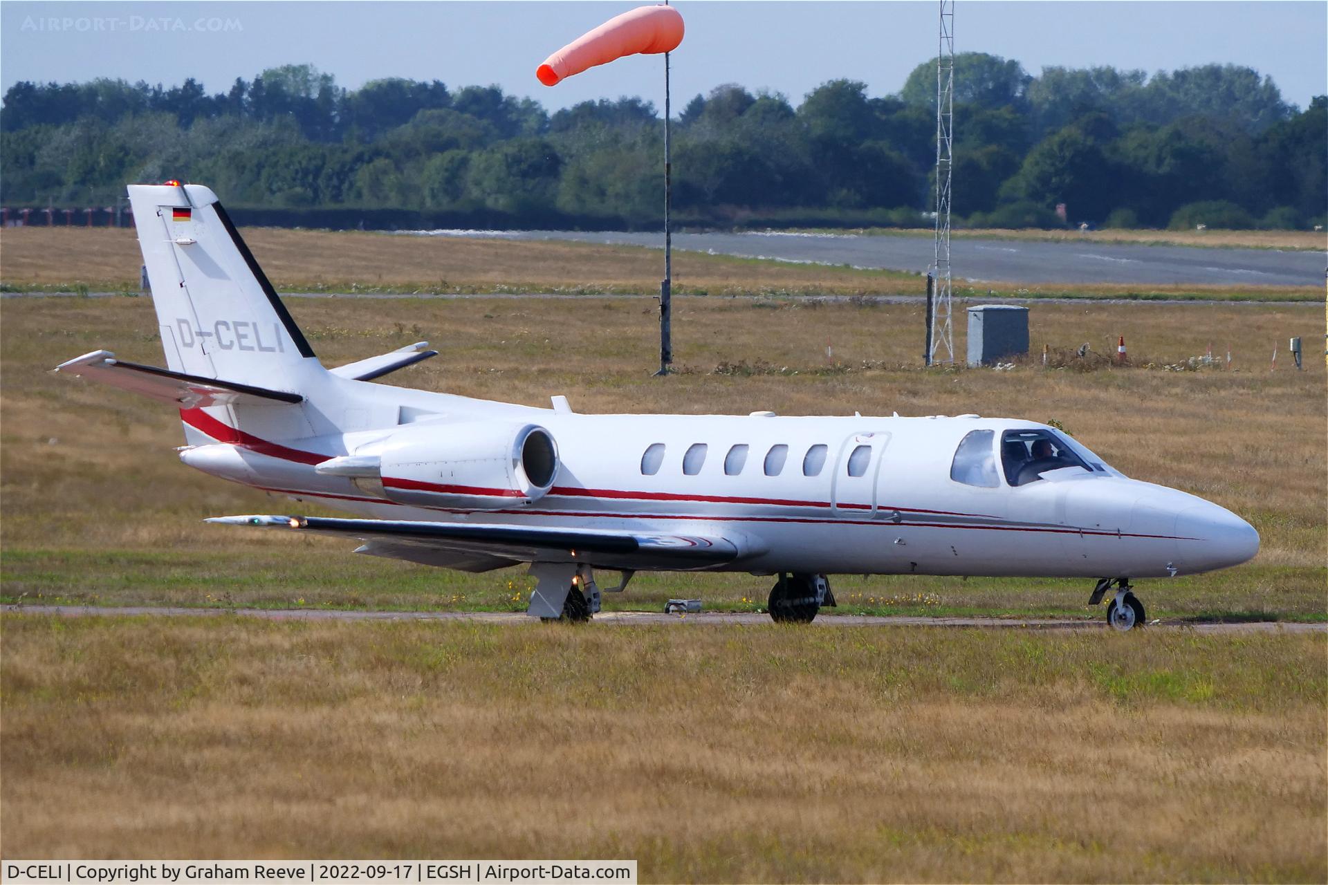 D-CELI, 2002 Cessna 550 Citation Bravo C/N 550-0998, Departing from Norwich.