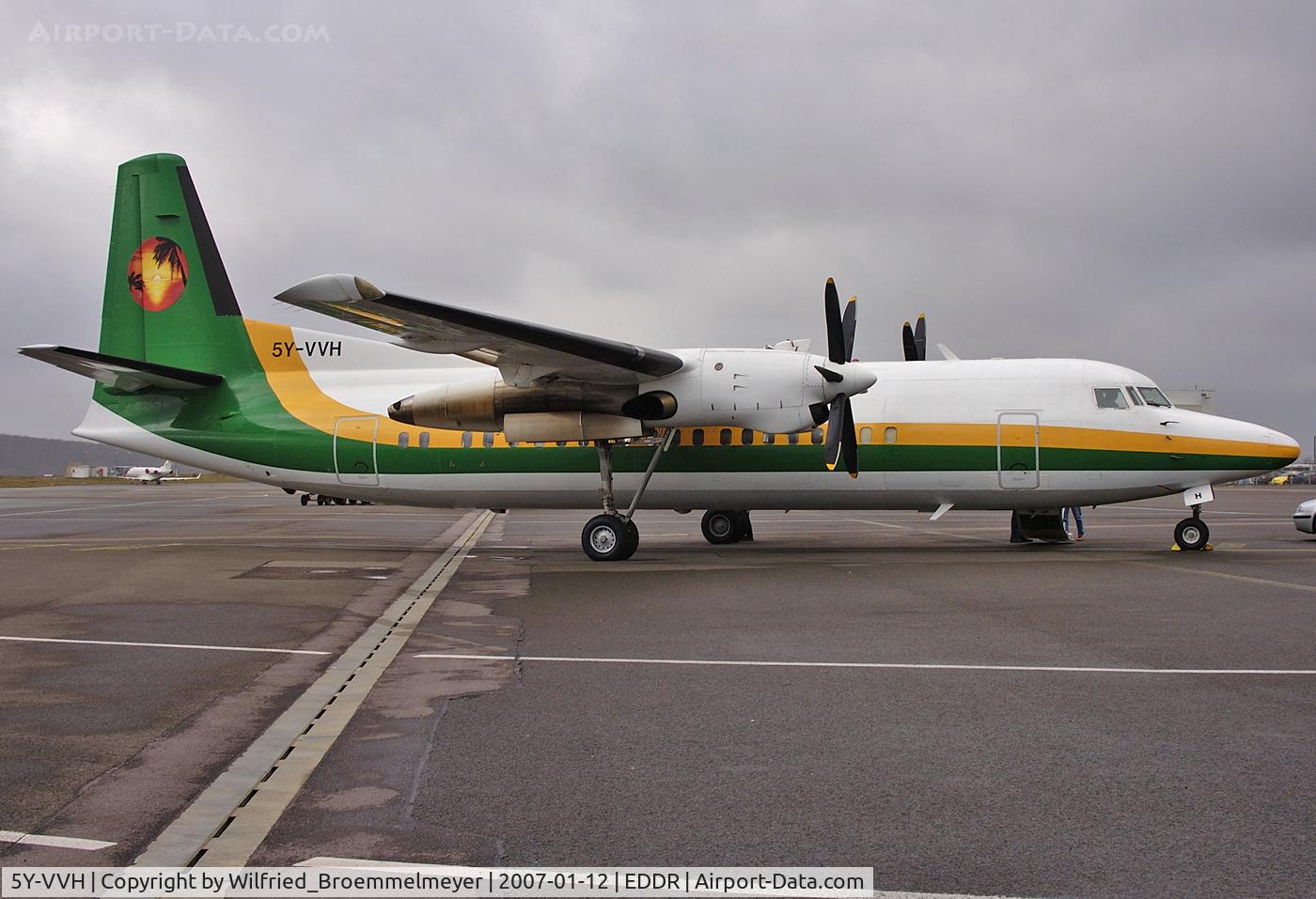 5Y-VVH, 1990 Fokker 50 C/N 20203, Blue Bird Aviation (Kenya) - Came in for maintenance at Contact Air Technik Saarbruecken (Germany).