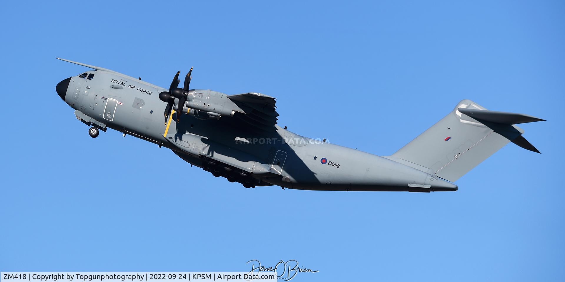 ZM418, 2018 Airbus A400M-180 Atlas C.1 C/N 056, ASCOT4504 on it's climbout of at PSM