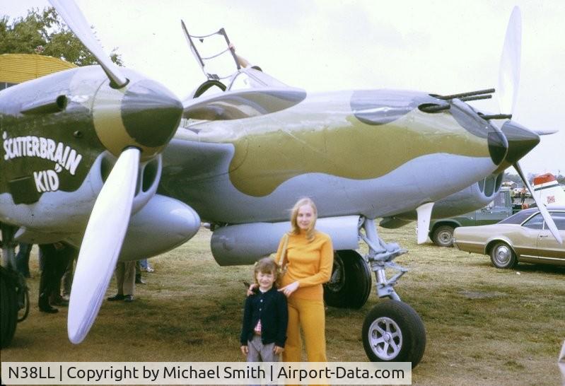 N38LL, 1930 Lockheed P-38 Lightning C/N AAF 42-104088, Seen at an airshow at a small airport near Tulsa, OK, which probably isn't there anymore, I can't locate it. Photo taken late 1972 or early 1973.