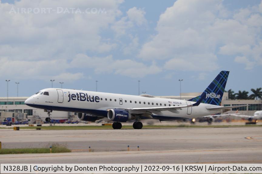 N328JB, Embraer ERJ-190-100 IGW 190AR C/N 19000422, JetBlue Flight 516 departs Runway 6 at Southwest Florida International Airport enroute to Boston-Logan International Airport