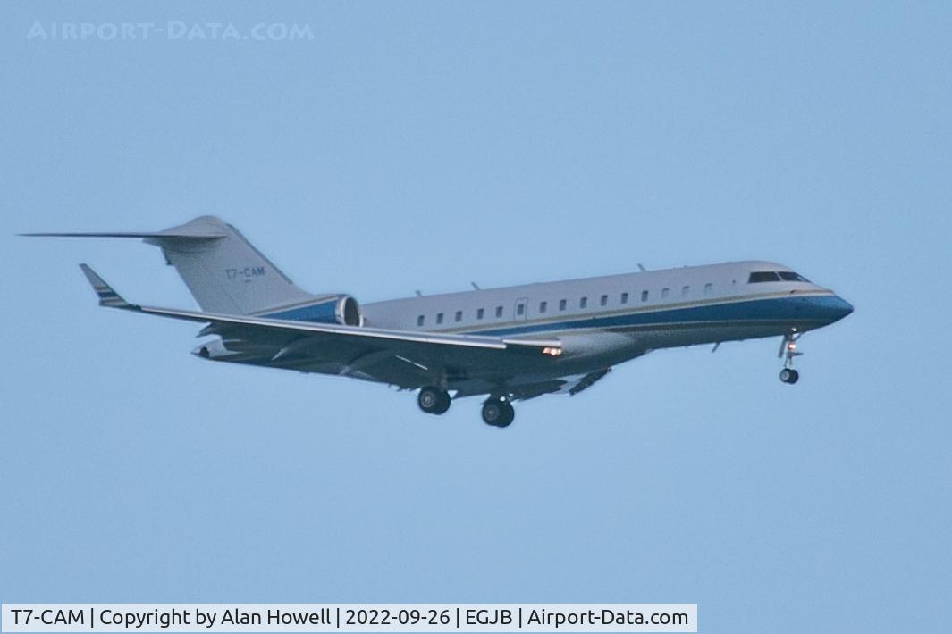 T7-CAM, 2015 Bombardier BD-700-1A10 Global 6000 C/N 9698, Long distance shot on approach to Guernsey, arriving from Biggin Hill