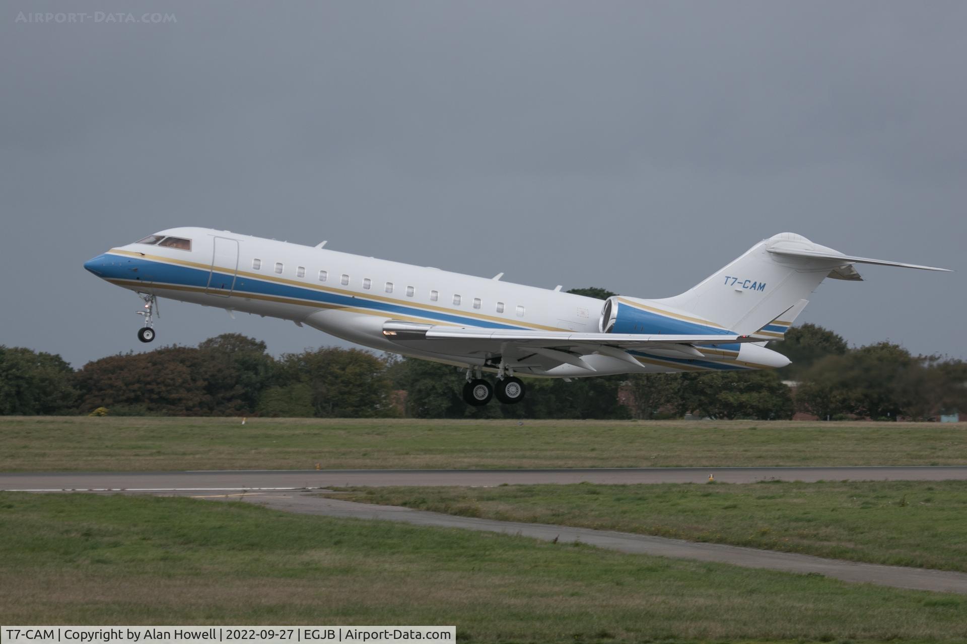 T7-CAM, 2015 Bombardier BD-700-1A10 Global 6000 C/N 9698, Departing Guernsey for Luton after a night stop