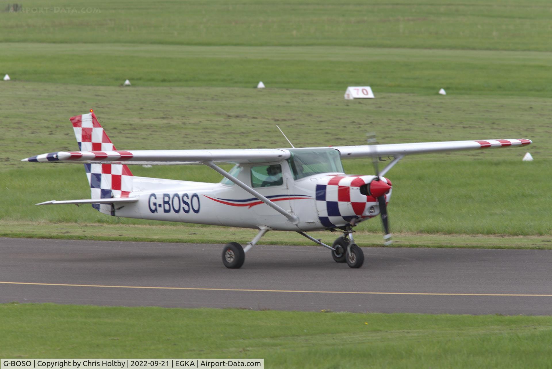G-BOSO, 1981 Cessna A152 Aerobat C/N A152-0975, Taxiing for take-off at Shoreham Airport, Sussex.