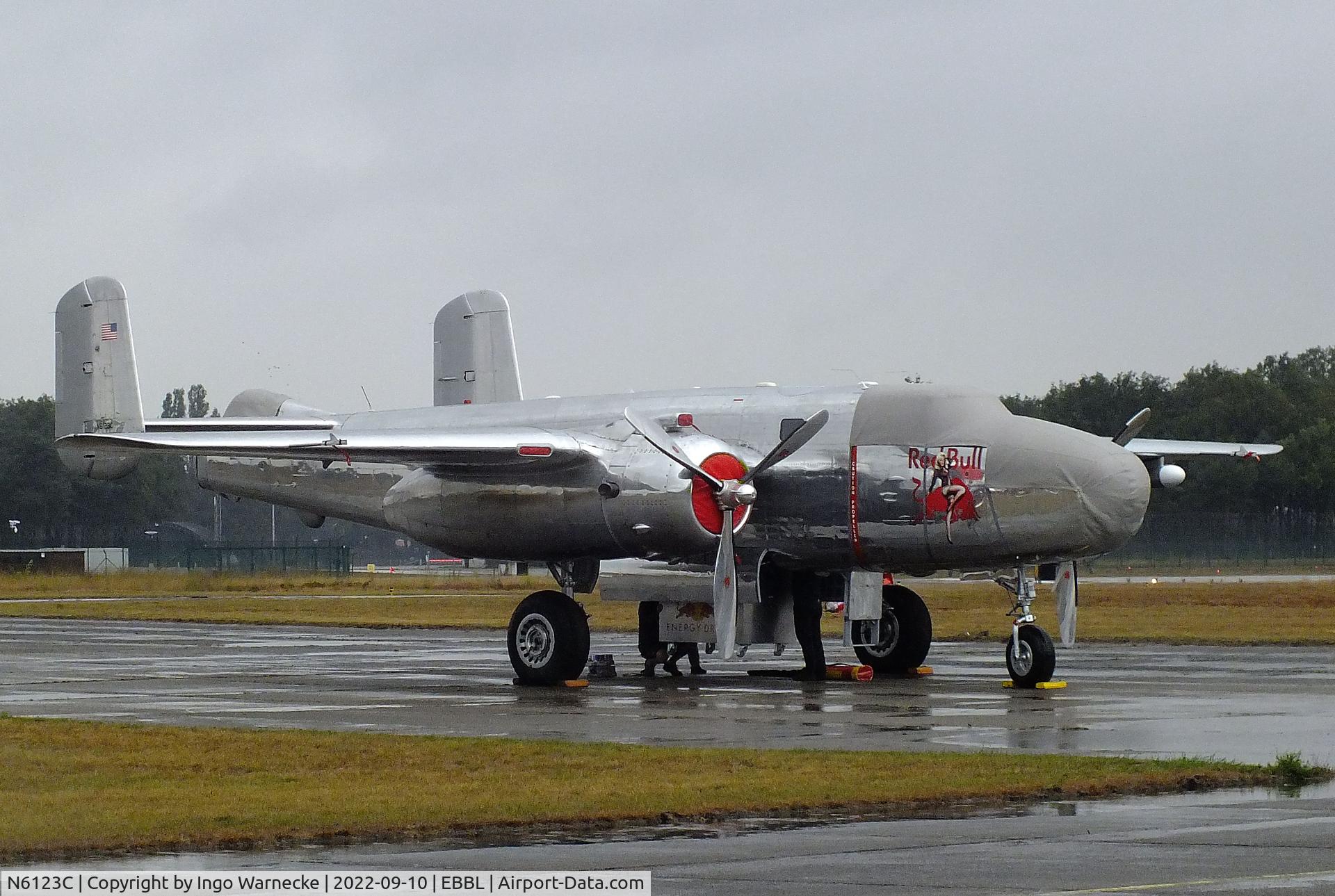 N6123C, 1945 North American B-25J-30-NC Mitchell Mitchell C/N 108-47647, North American B-25J Mitchell at the 2022 Sanicole Spottersday at Kleine Brogel air base