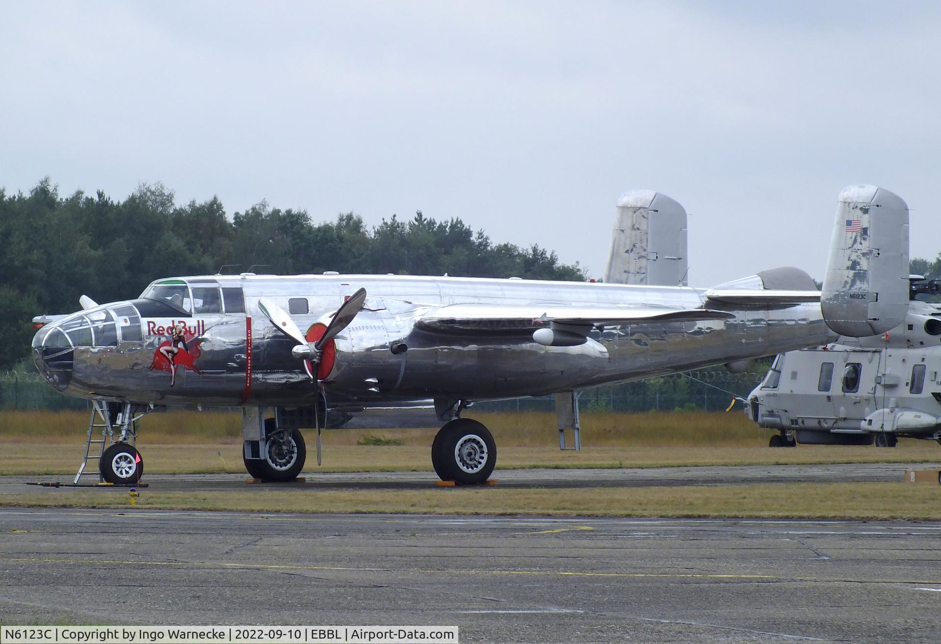 N6123C, 1945 North American B-25J-30-NC Mitchell Mitchell C/N 108-47647, North American B-25J Mitchell at the 2022 Sanicole Spottersday at Kleine Brogel air base