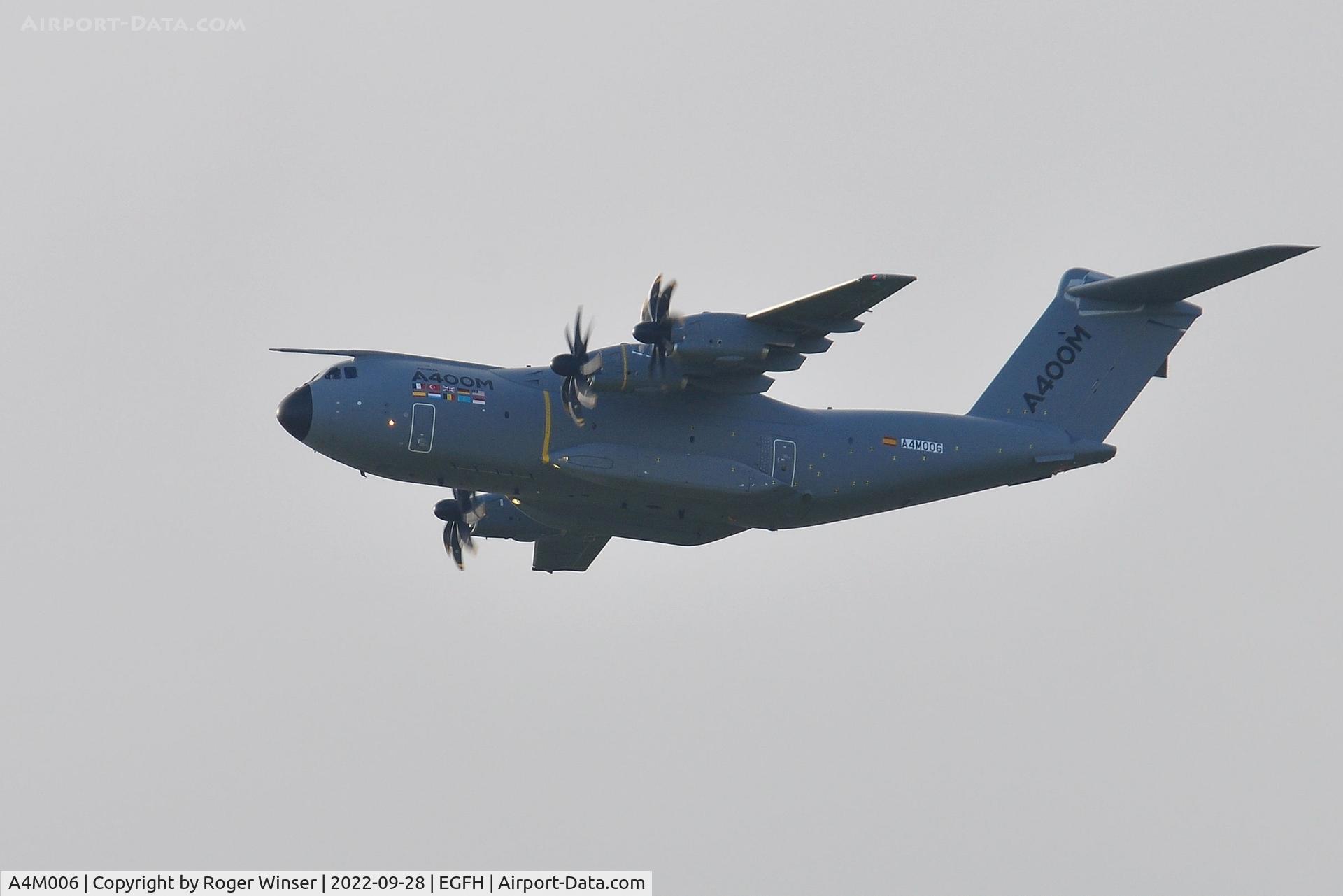 A4M006, 2011 Airbus A400M-180 Atlas C/N 006, Airbus Military's testbed/demonstrator about to pass over Runway 22 at 2300 feet.