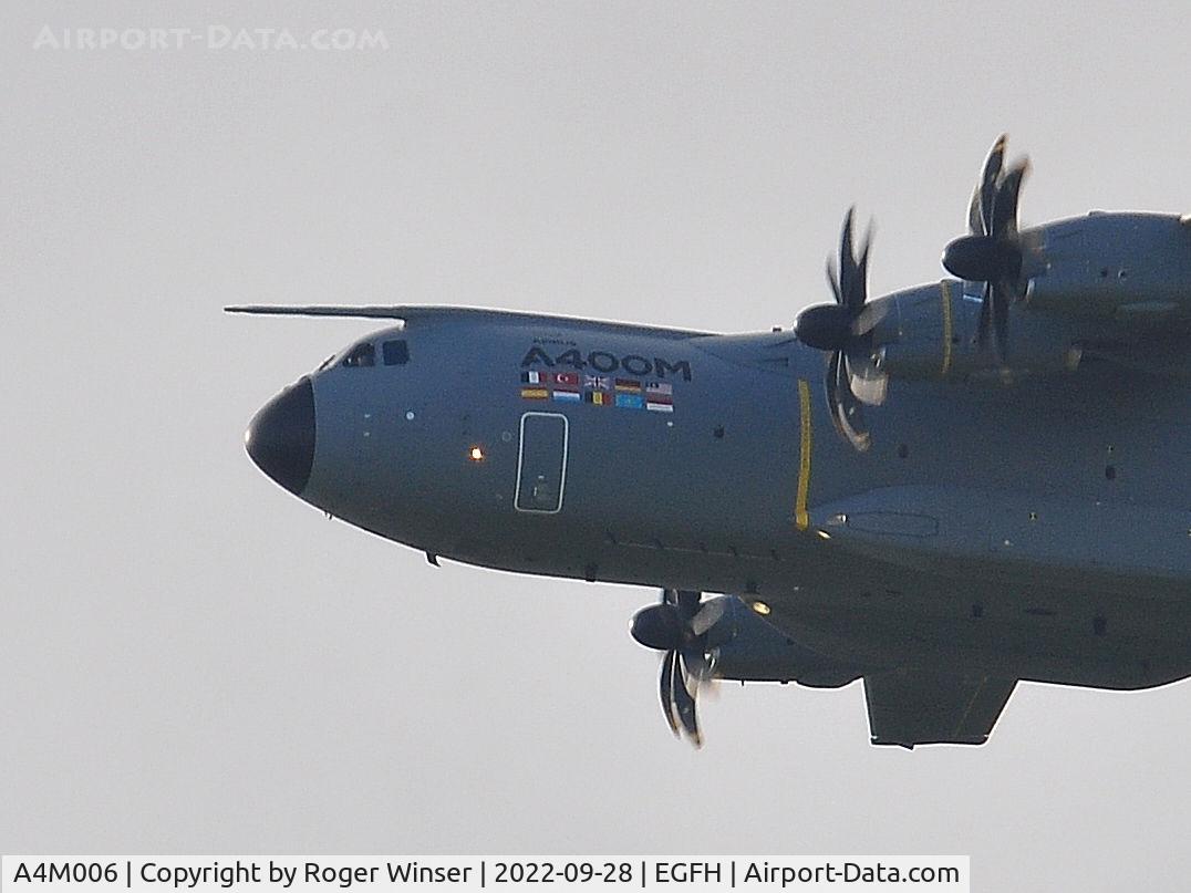 A4M006, 2011 Airbus A400M-180 Atlas C/N 006, Airbus Military's testbed/demonstrator about to pass over Runway 22 at 2300 feet.
