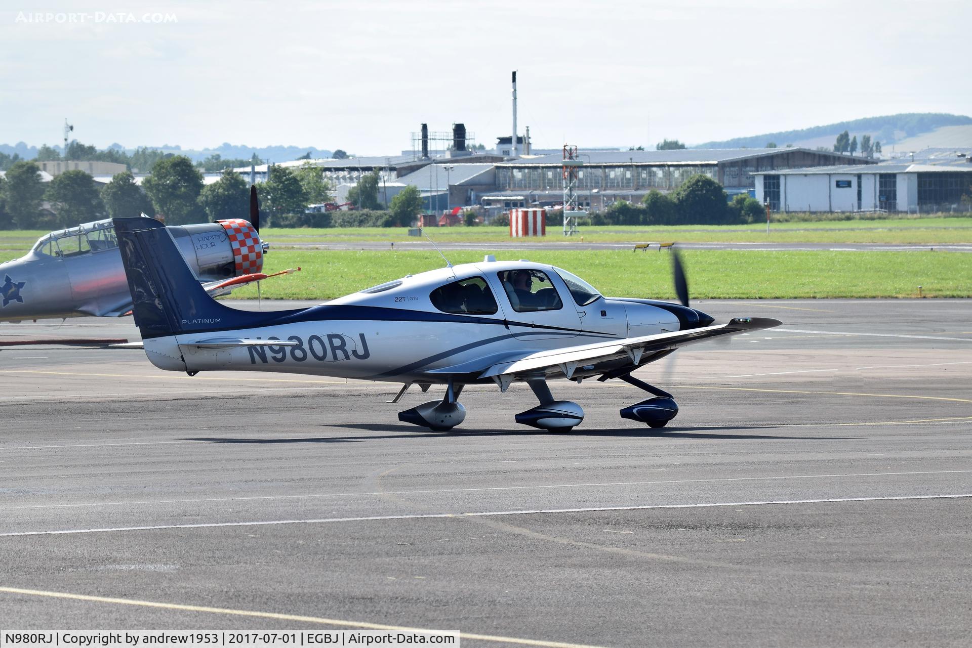 N980RJ, 2015 Cirrus SR22T C/N 980, N980RJ at Gloucestershire Airport.