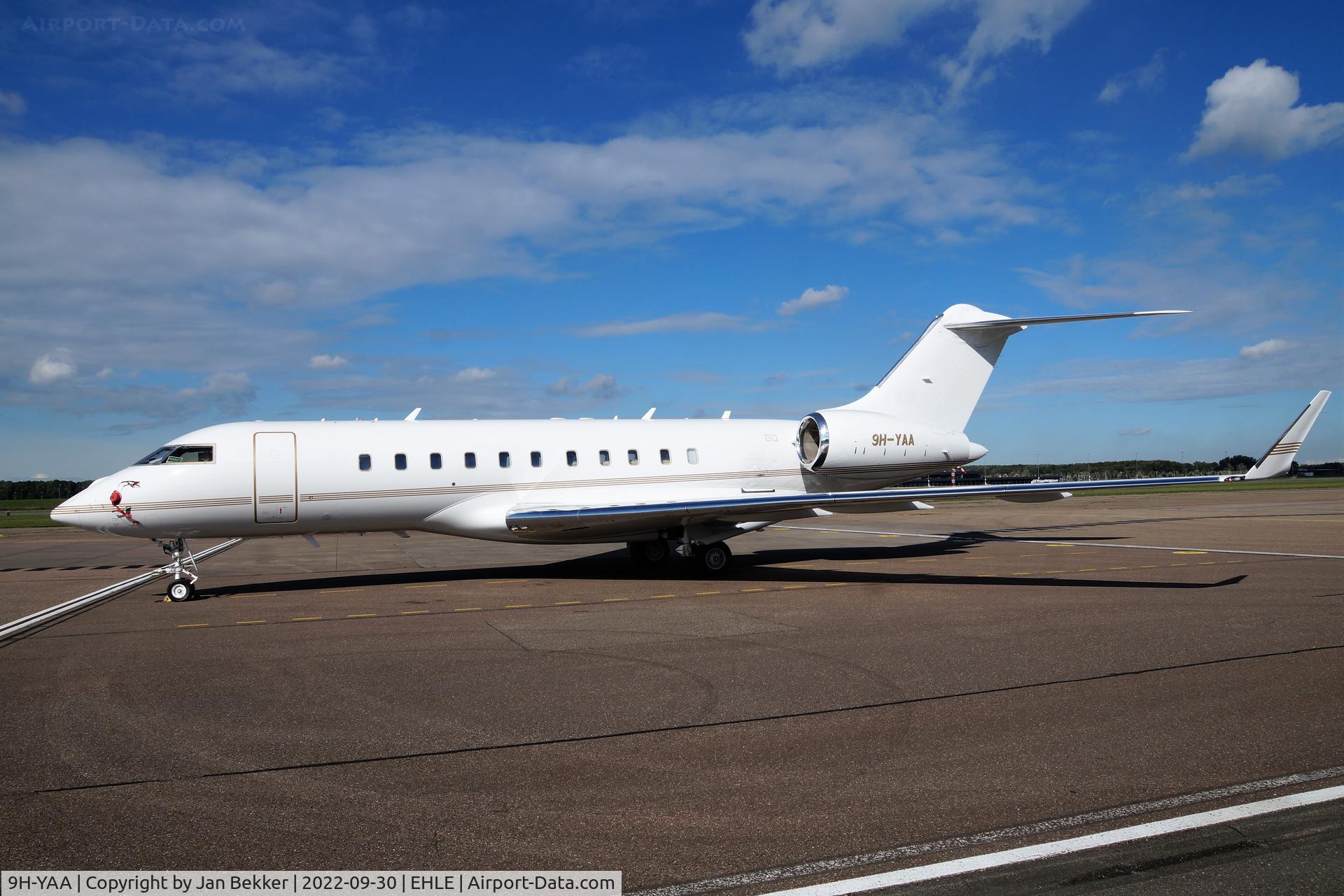 9H-YAA, 2010 Bombardier BD-700-1A11 Global 5000 C/N 9430, After repainted by Satys ready for departure. The striping on the tail section has dissapeared