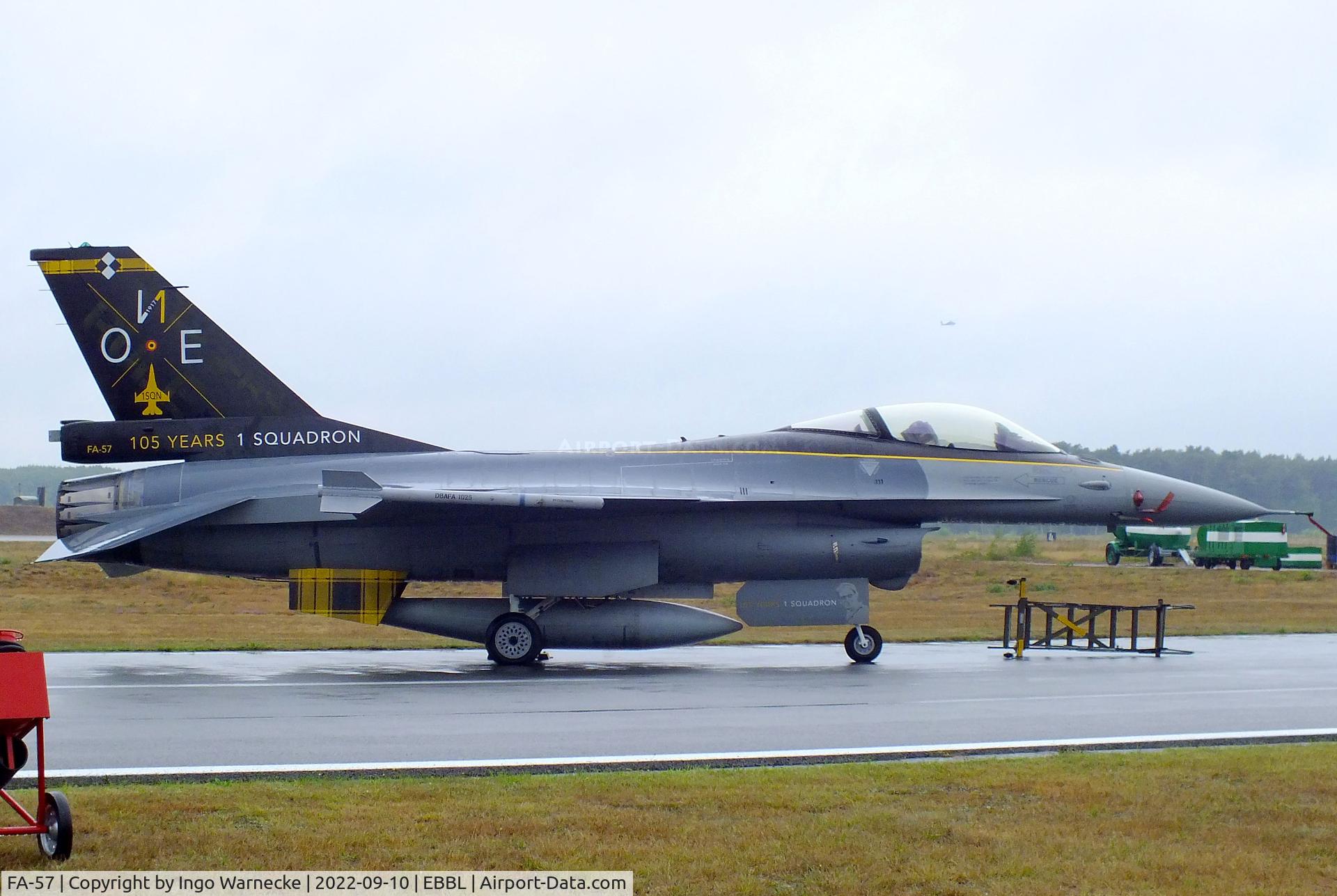FA-57, 1980 SABCA F-16AM Fighting Falcon C/N 6H-57, General Dynamics (SABCA) F-16AM Fighting Falcon of the FAeB (Belgian Air Force) in '105 years No 1 Squadron' special colours at the 2022 Sanicole Spottersday at Kleine Brogel air base