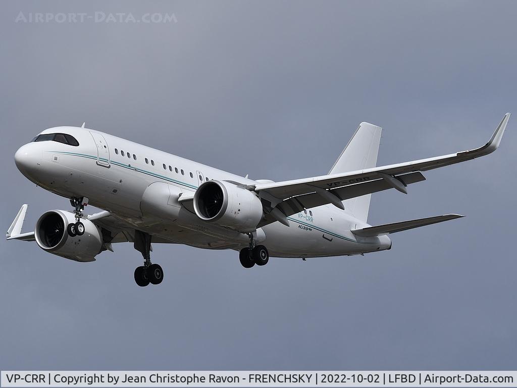 VP-CRR, 2020 Airbus A319-153N (CJ) C/N 10339, callsign VPCRR1 from Toulouse Blagnac landing runway 23