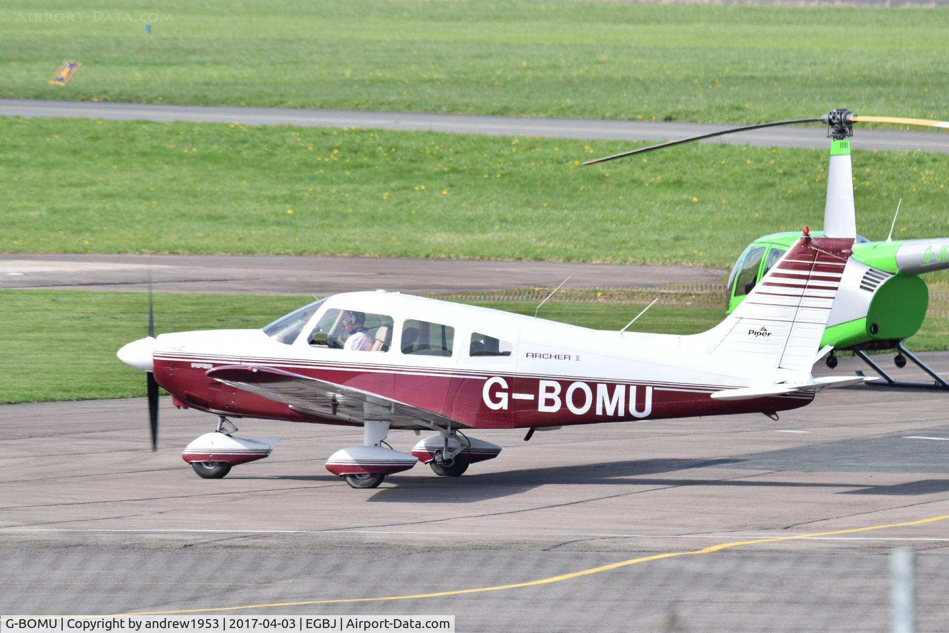 G-BOMU, 1977 Piper PA-28-181 Cherokee Archer II C/N 28-7790318, G-BOMU at Gloucestershire Airport.