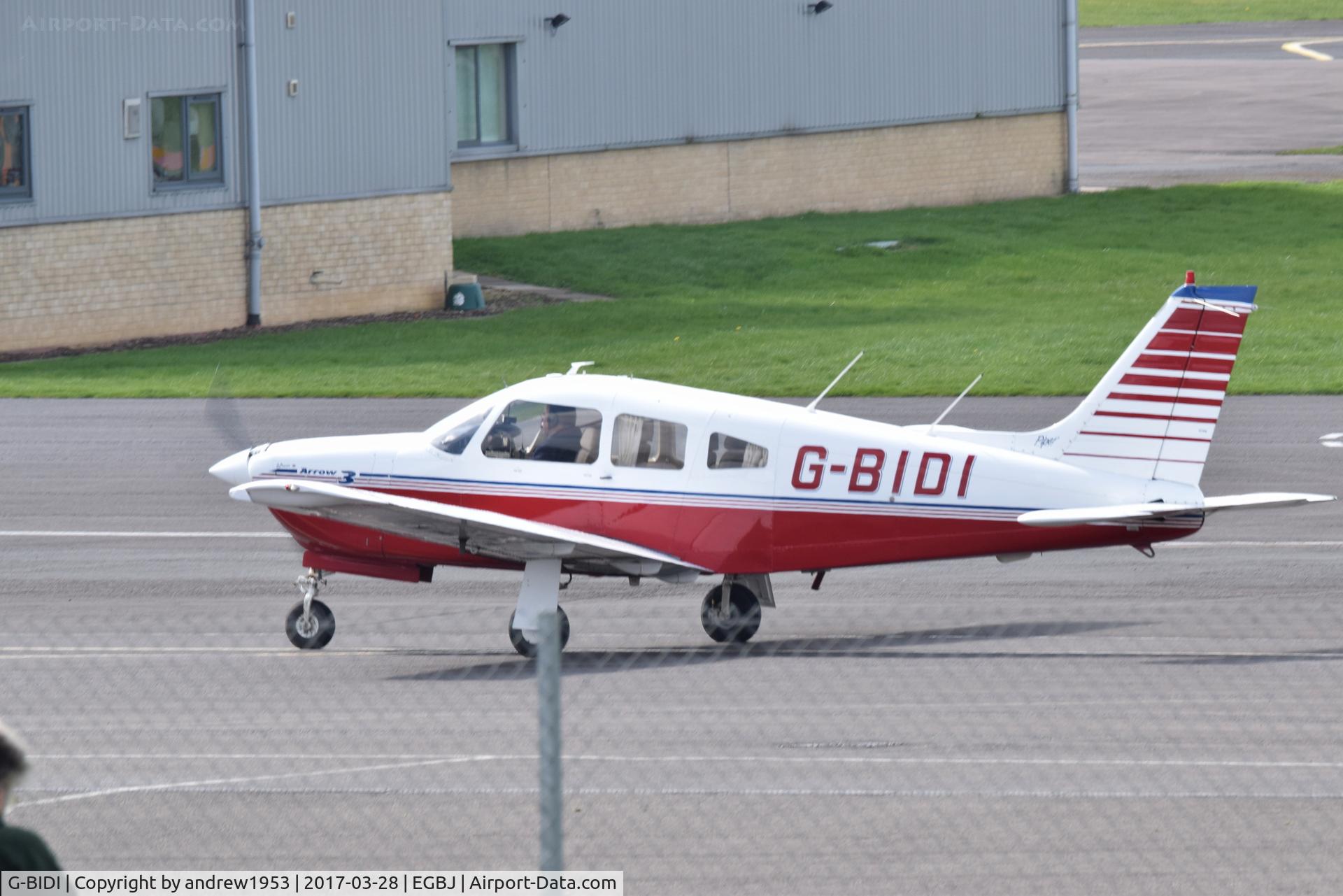 G-BIDI, 1978 Piper PA-28R-201 Cherokee Arrow III C/N 28R-7837135, G-BIDI at Gloucestershire Airport.
