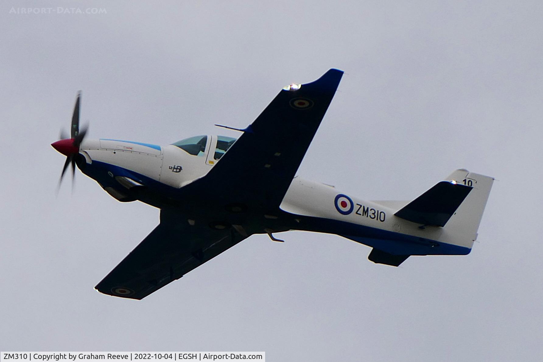 ZM310, 2017 Grob G-120TP-A Prefect T.1 C/N 11128, Departing from Norwich.