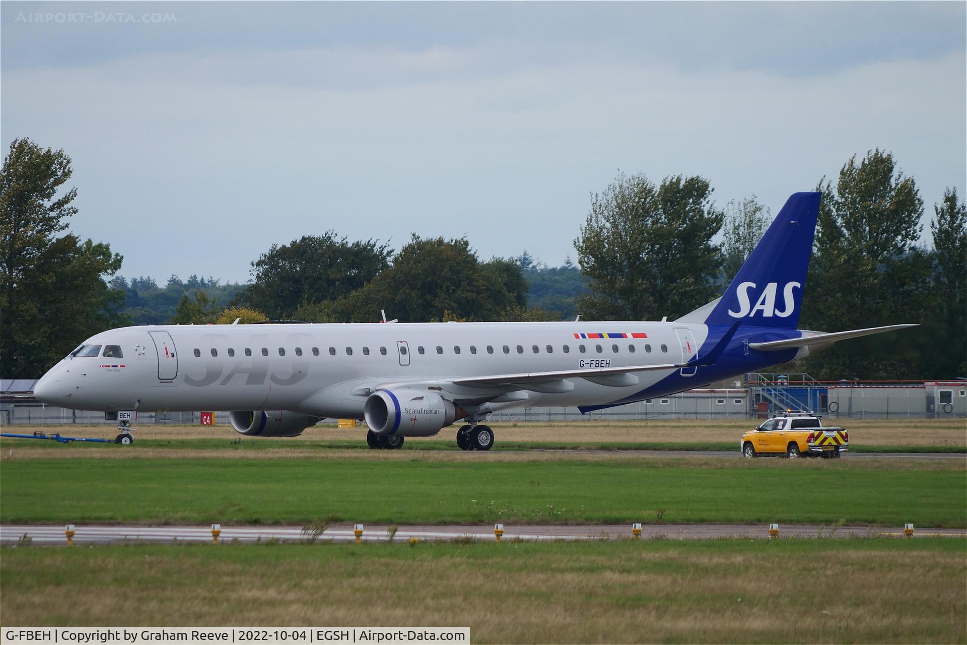 G-FBEH, 2007 Embraer 195LR (ERJ-190-200LR) C/N 19000128a, Under tow at Norwich.