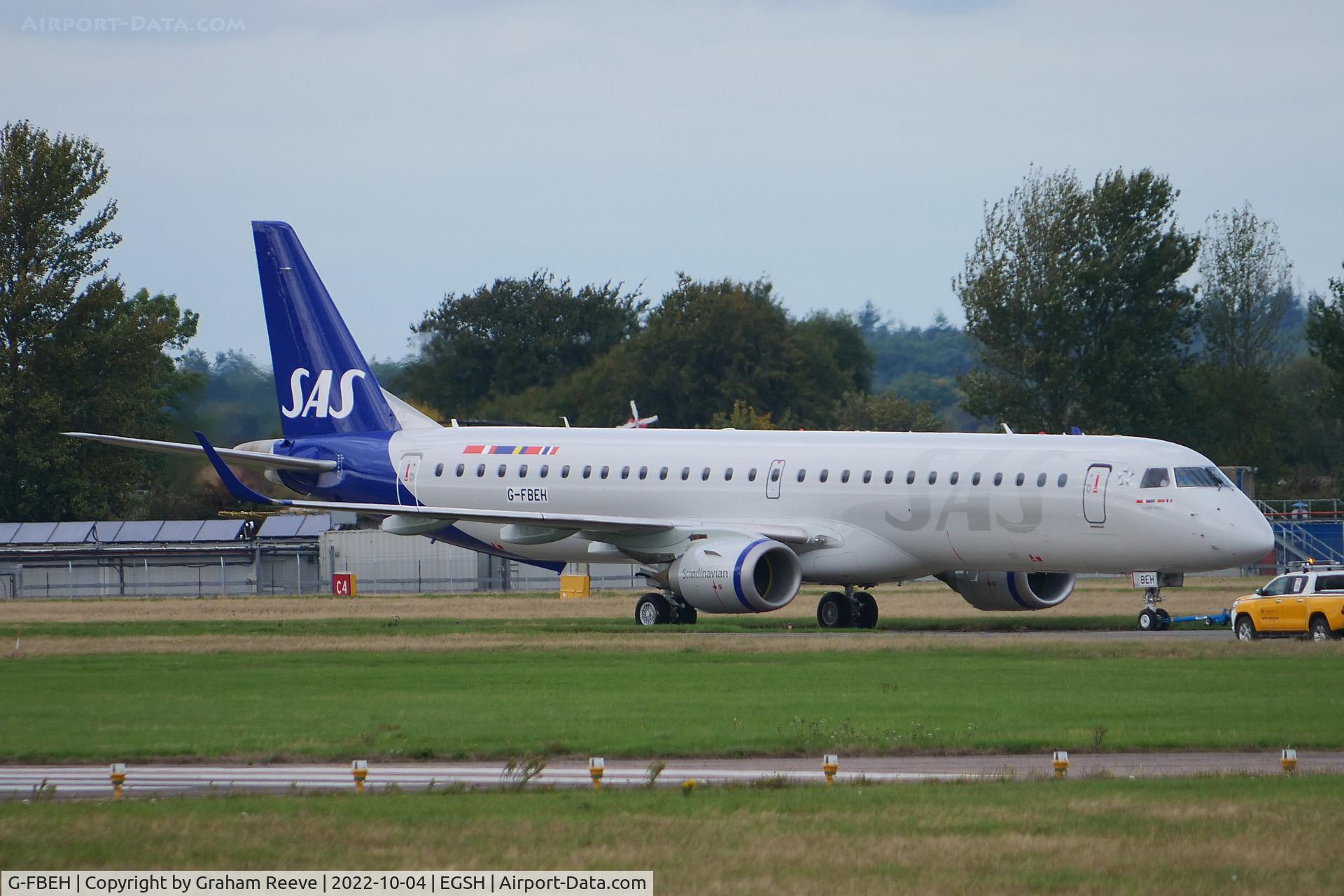 G-FBEH, 2007 Embraer 195LR (ERJ-190-200LR) C/N 19000128a, Under tow at Norwich.