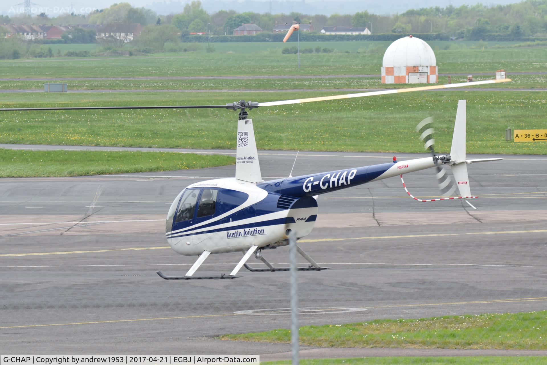 G-CHAP, 1997 Robinson R44 Astro C/N 0326, G-CHAP at Gloucestershire Airport.