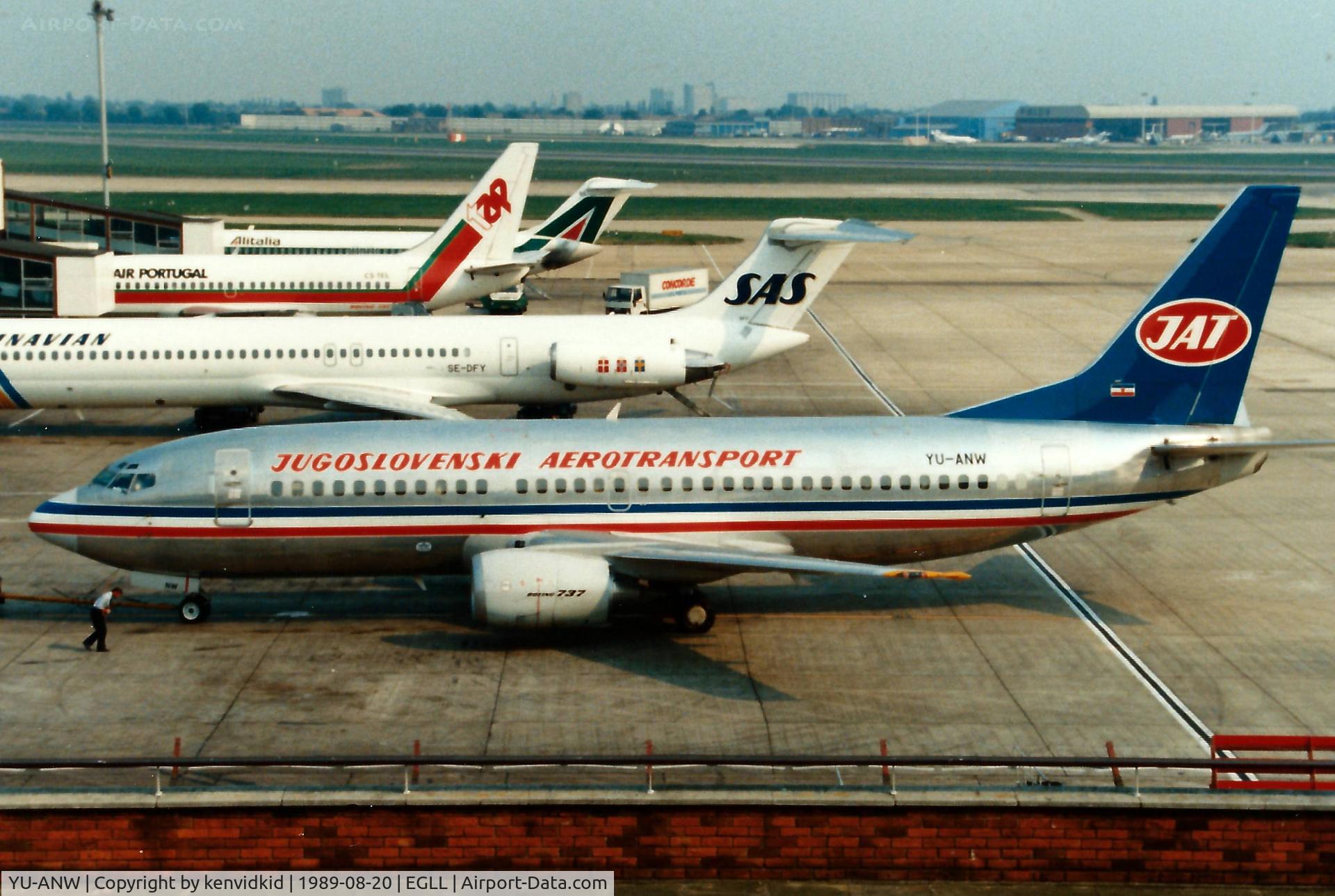 YU-ANW, 1988 Boeing 737-3H9 C/N 24141, At London Heathrow.