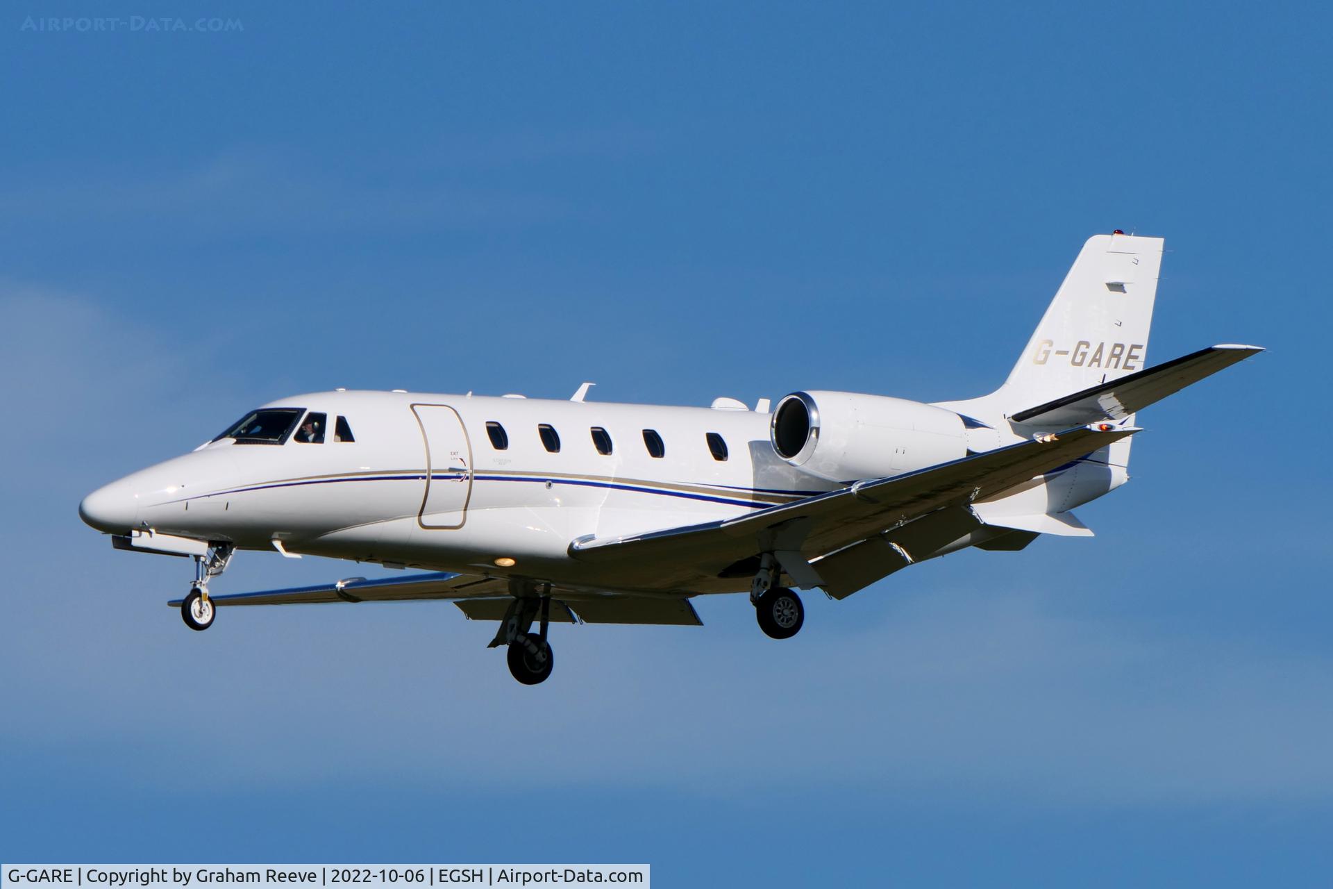 G-GARE, 2017 Cessna 560XL Citation Excel XLS+ C/N 560-6232, Landing at Norwich.