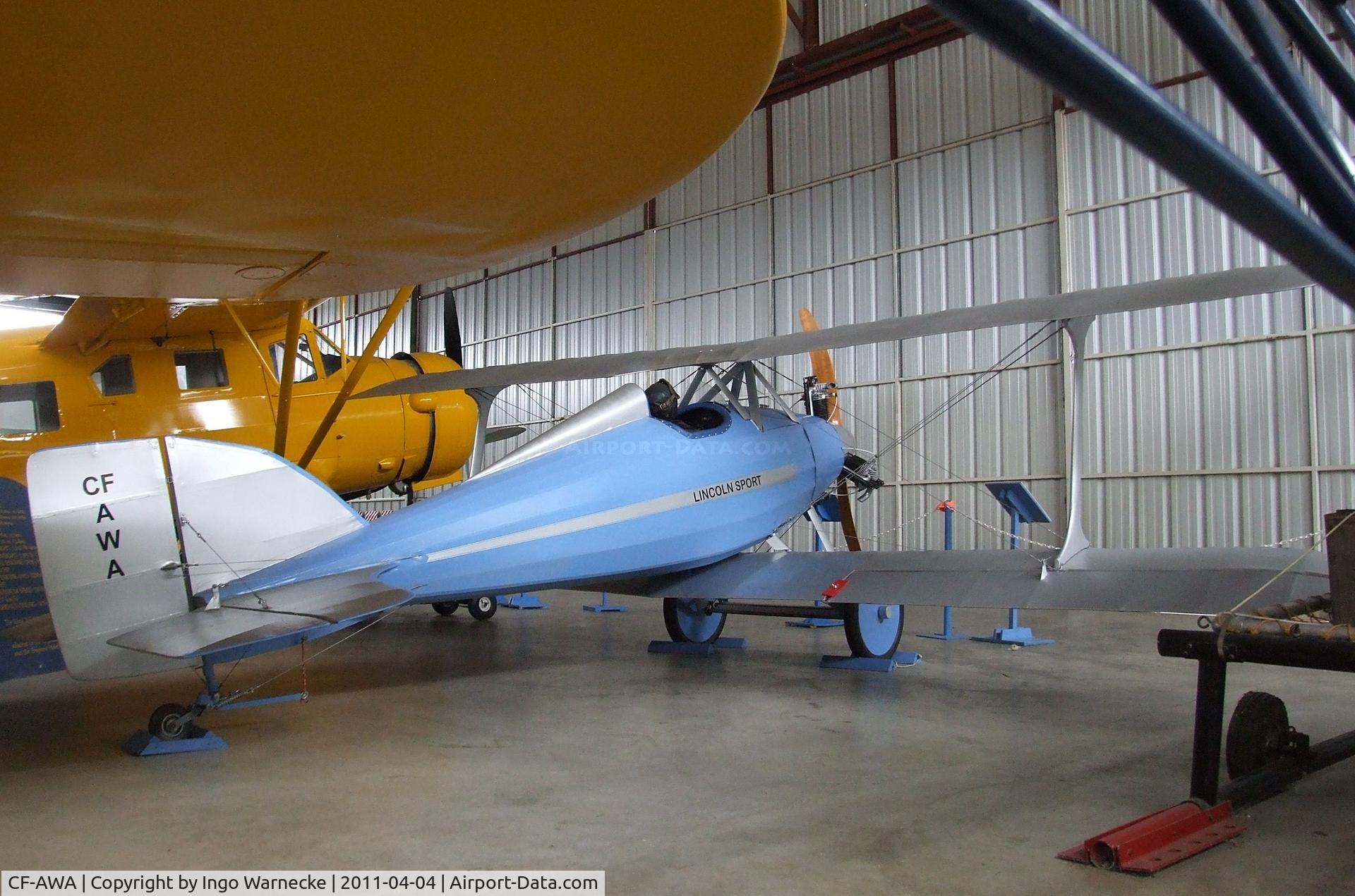 CF-AWA, 1934 Lincoln Sport C/N none, Lincoln Sport (wings restored, fuselage built new) at the British Columbia Aviation Museum, Sidney BC