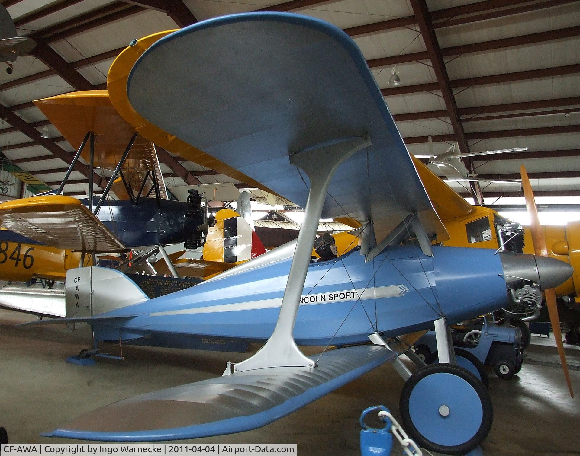 CF-AWA, 1934 Lincoln Sport C/N none, Lincoln Sport (wings restored, fuselage built new) at the British Columbia Aviation Museum, Sidney BC