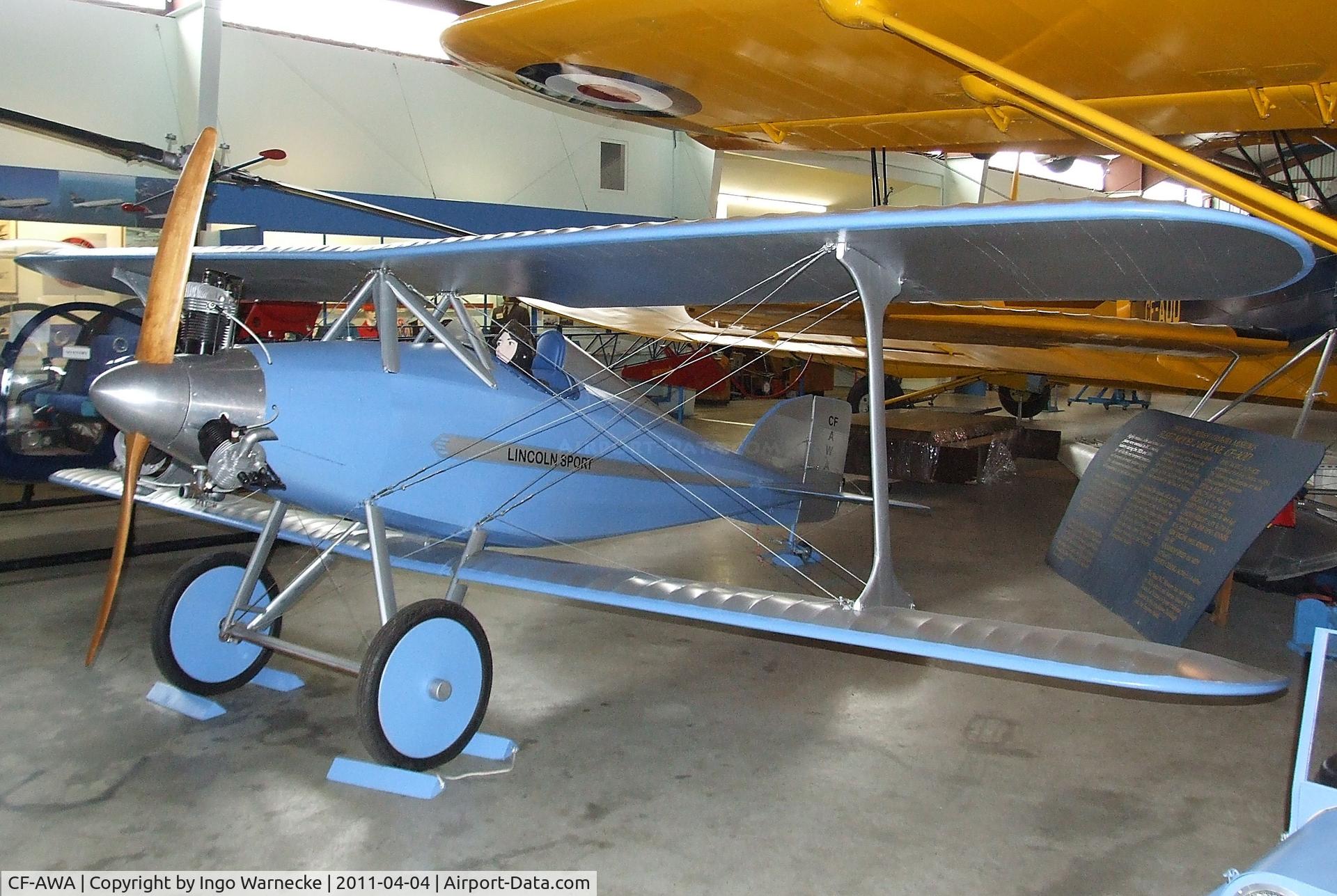 CF-AWA, 1934 Lincoln Sport C/N none, Lincoln Sport (wings restored, fuselage built new) at the British Columbia Aviation Museum, Sidney BC