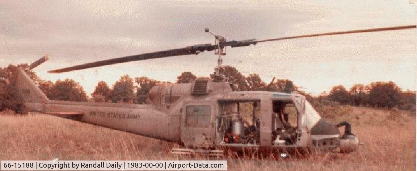 66-15188, 1966 Bell UH-1M Iroquois C/N 1916, 66-15188 UH-1M assigned to Det 1, AHT 278th ACR, Camp Robinson, Arkansas Army National Guard. I crewed her from 1980-1985