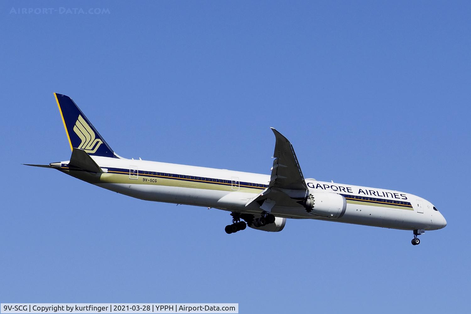 9V-SCG, 2017 Boeing 787-10 Dreamliner C/N 60257, Boeing 787-10 cn 60257 Ln 565. SIA 9V-SCG final rwy 21 YPPH 28 March 2021