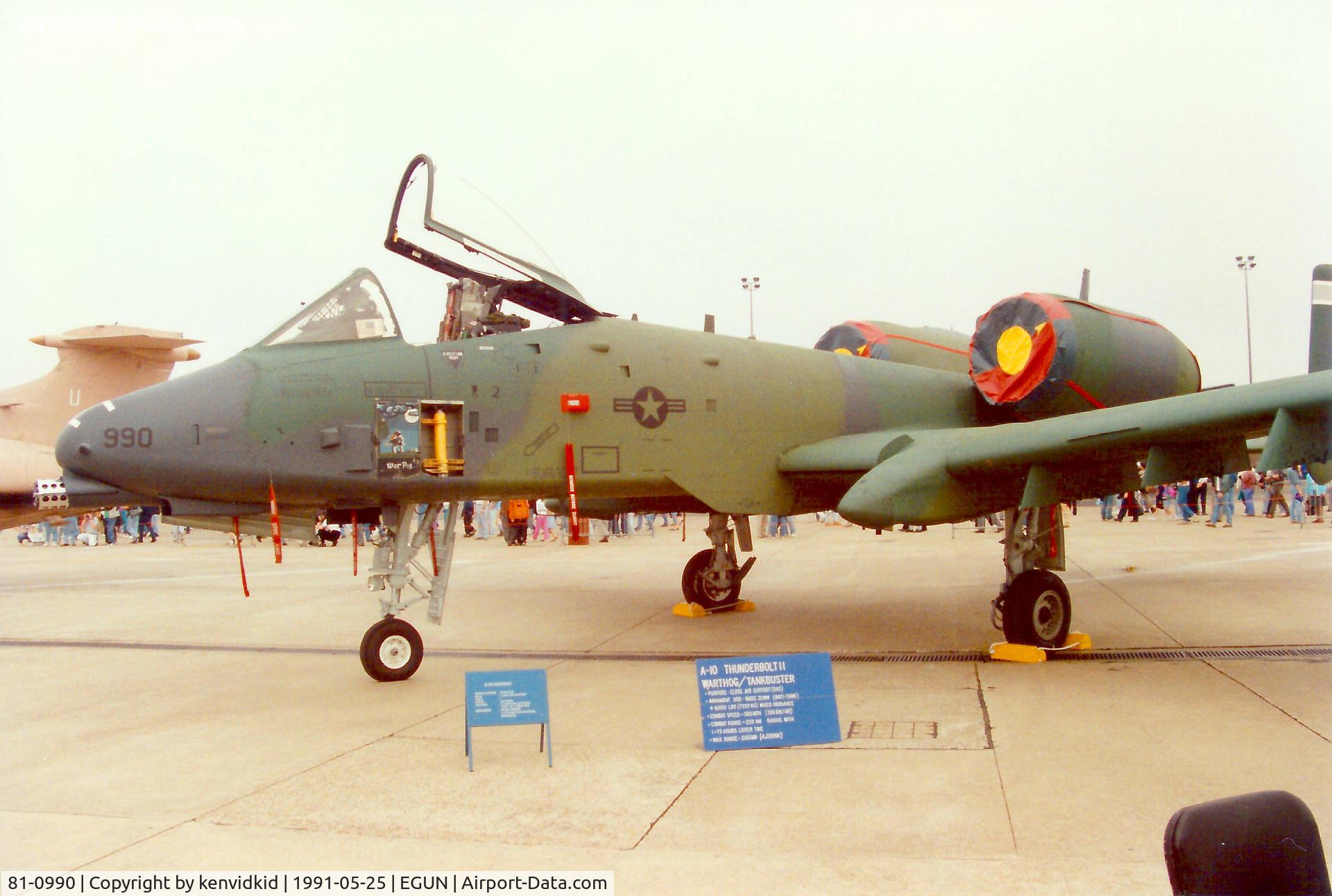 81-0990, 1981 Fairchild Republic A-10A Thunderbolt II C/N A10-0685, At the 1991 Mildenhall Air Fete. Scanned from print.