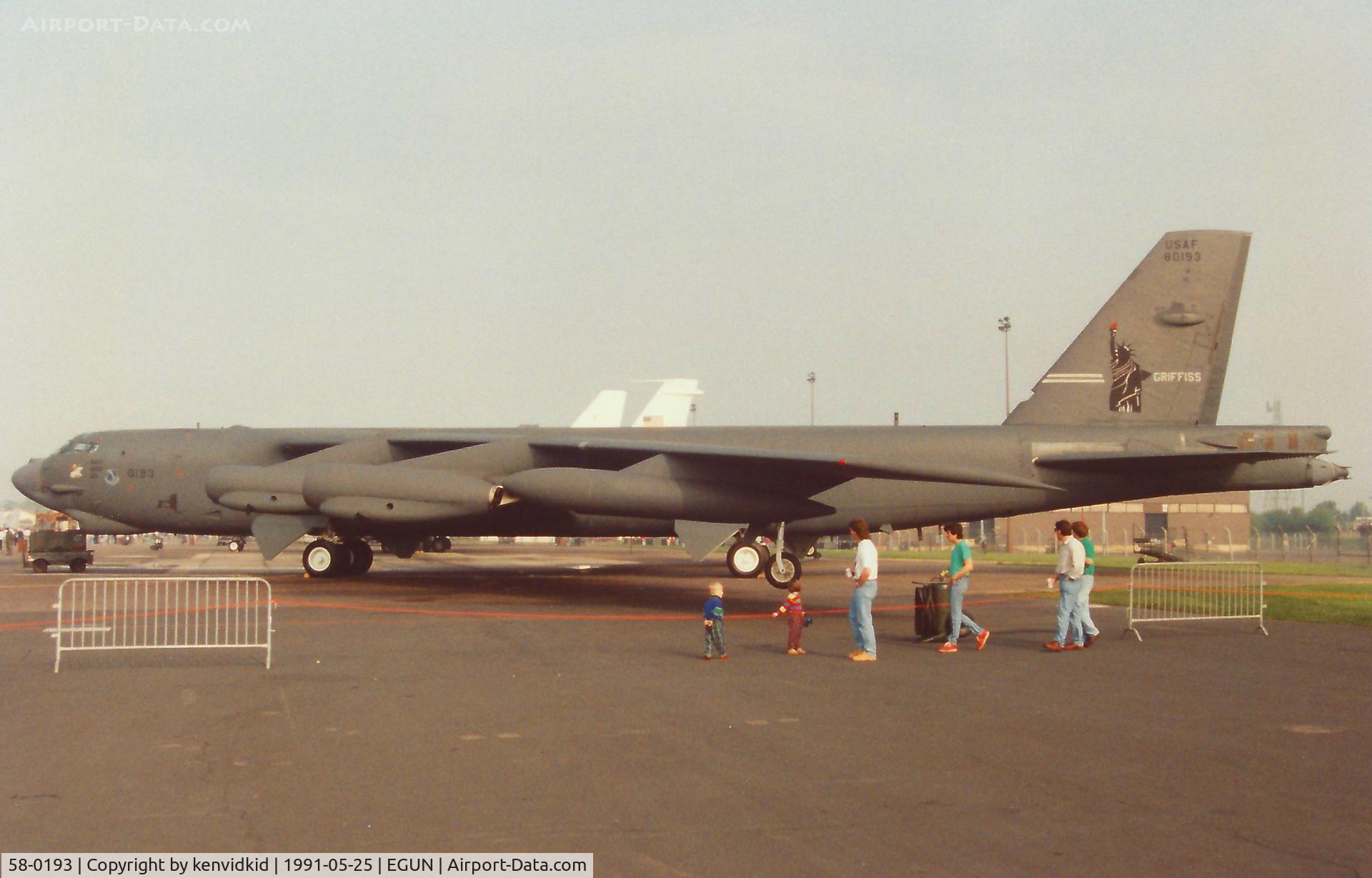 58-0193, 1958 Boeing B-52G Stratofortress C/N 464261, At the 1991 Mildenhall Air Fete. Scanned from print.